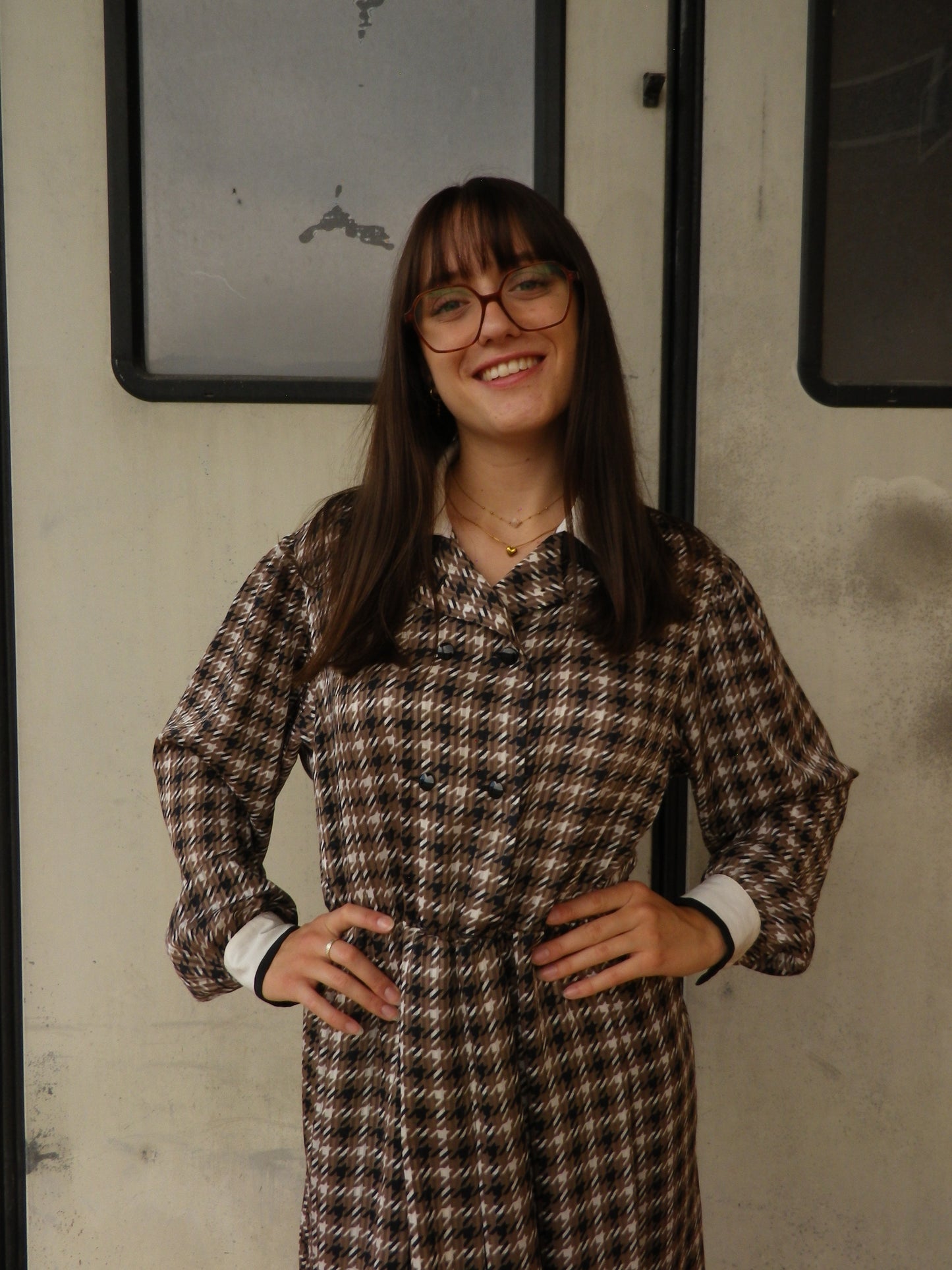 Robe à manches longues pied-de-coq T.44