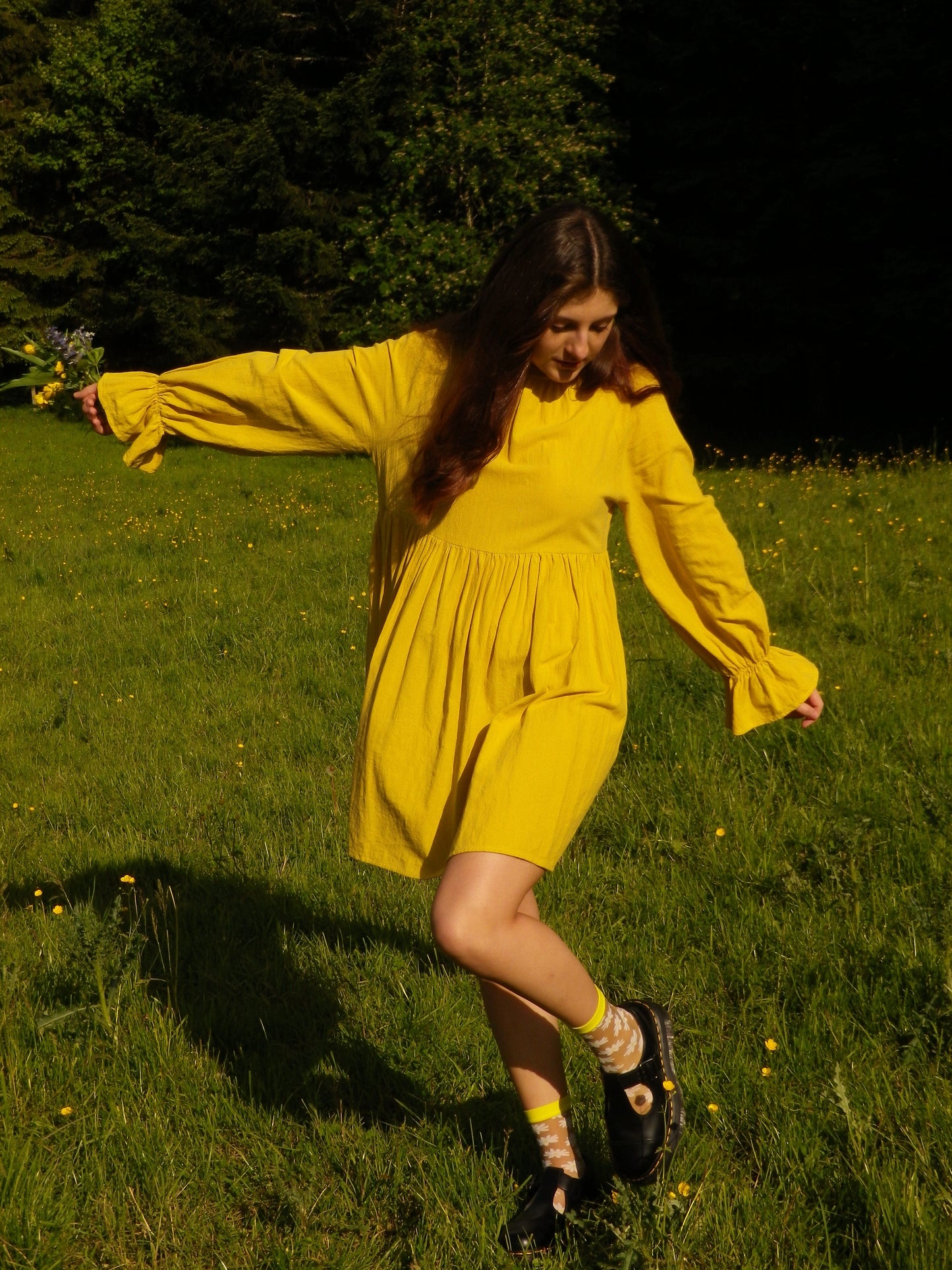 Robe jaune manches évasées T.S/M