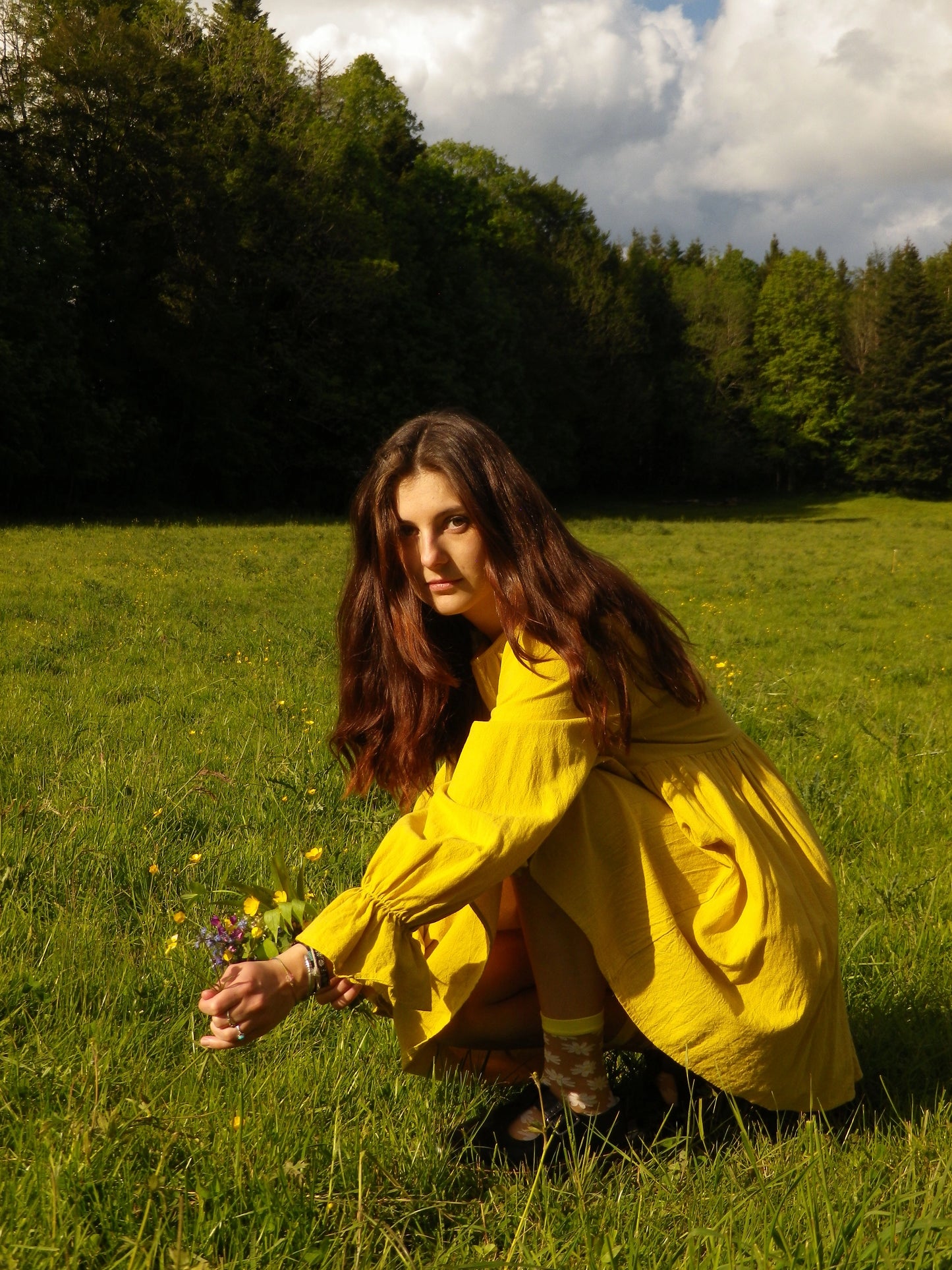 Robe jaune manches évasées T.S/M