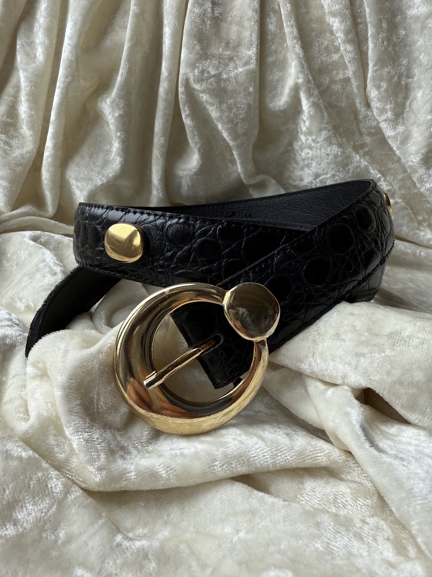 Ceinture dorée & motif croco croute de cuir Made in France T.80/32