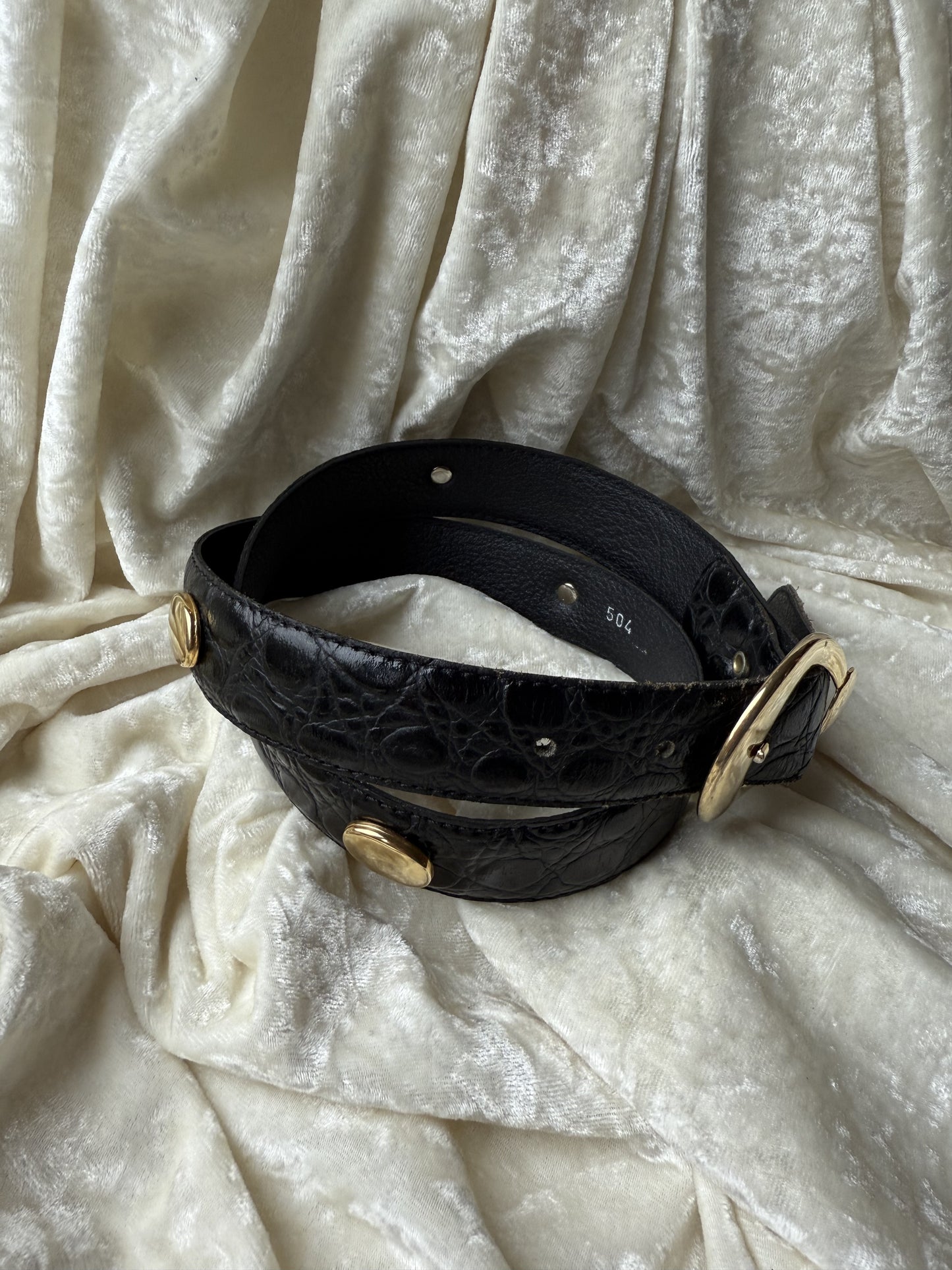 Ceinture dorée & motif croco croute de cuir Made in France T.80/32