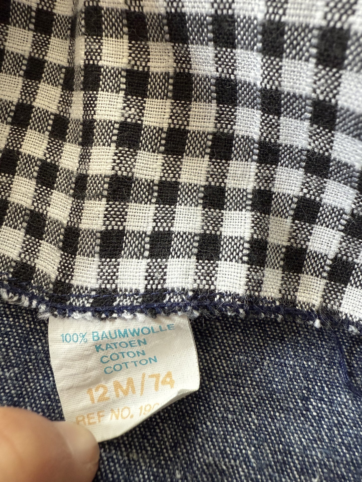 Salopette en jeans chien patchwork T.12 mois