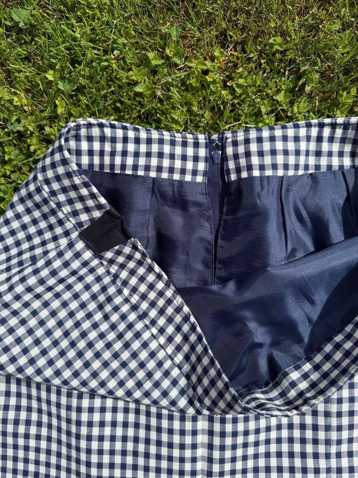 Jupe vichy vintage plissée sur le bas T.48