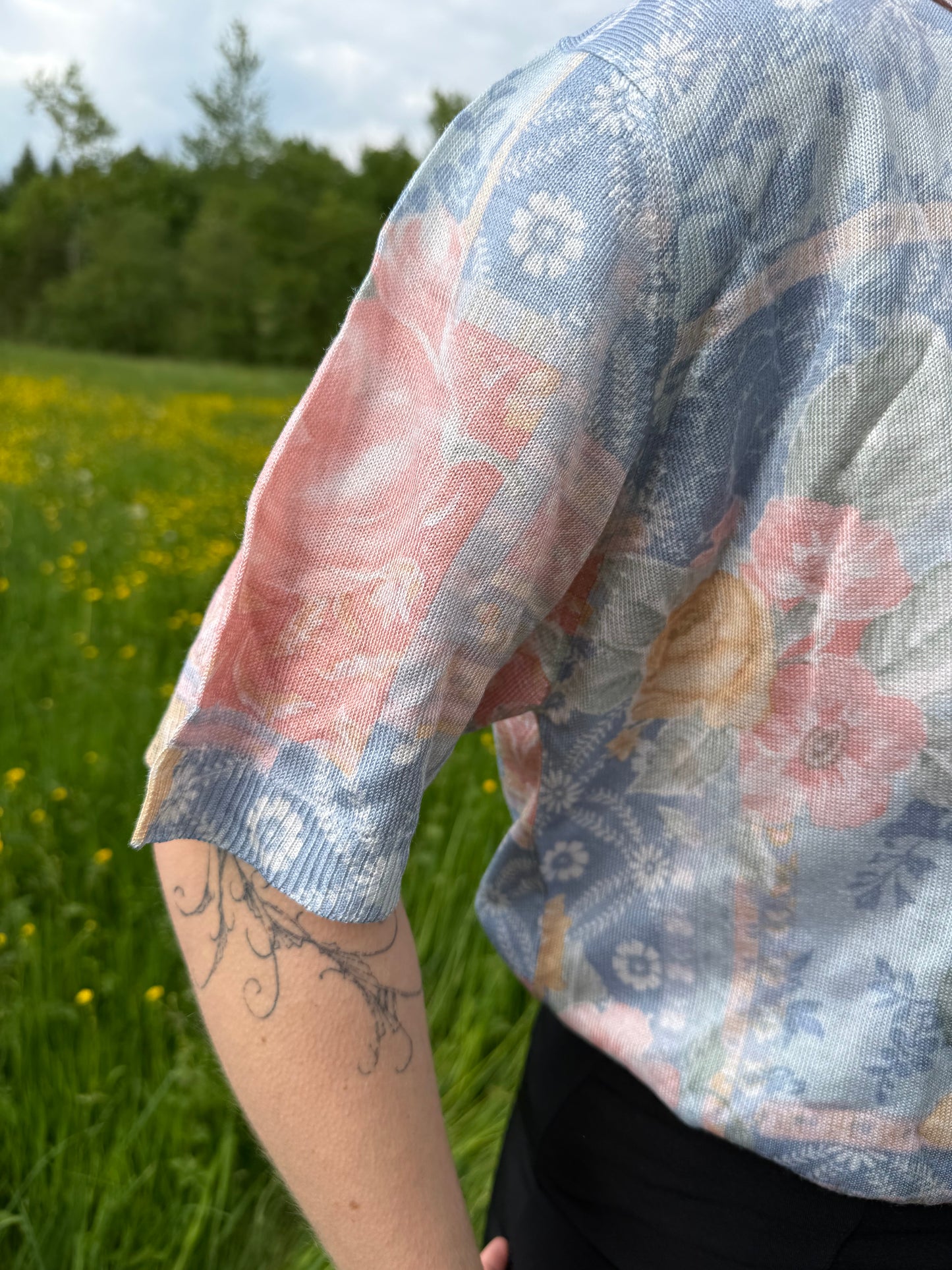 T-shirt vintage fleuri en maille Janine Pauporté T.M-L-XL