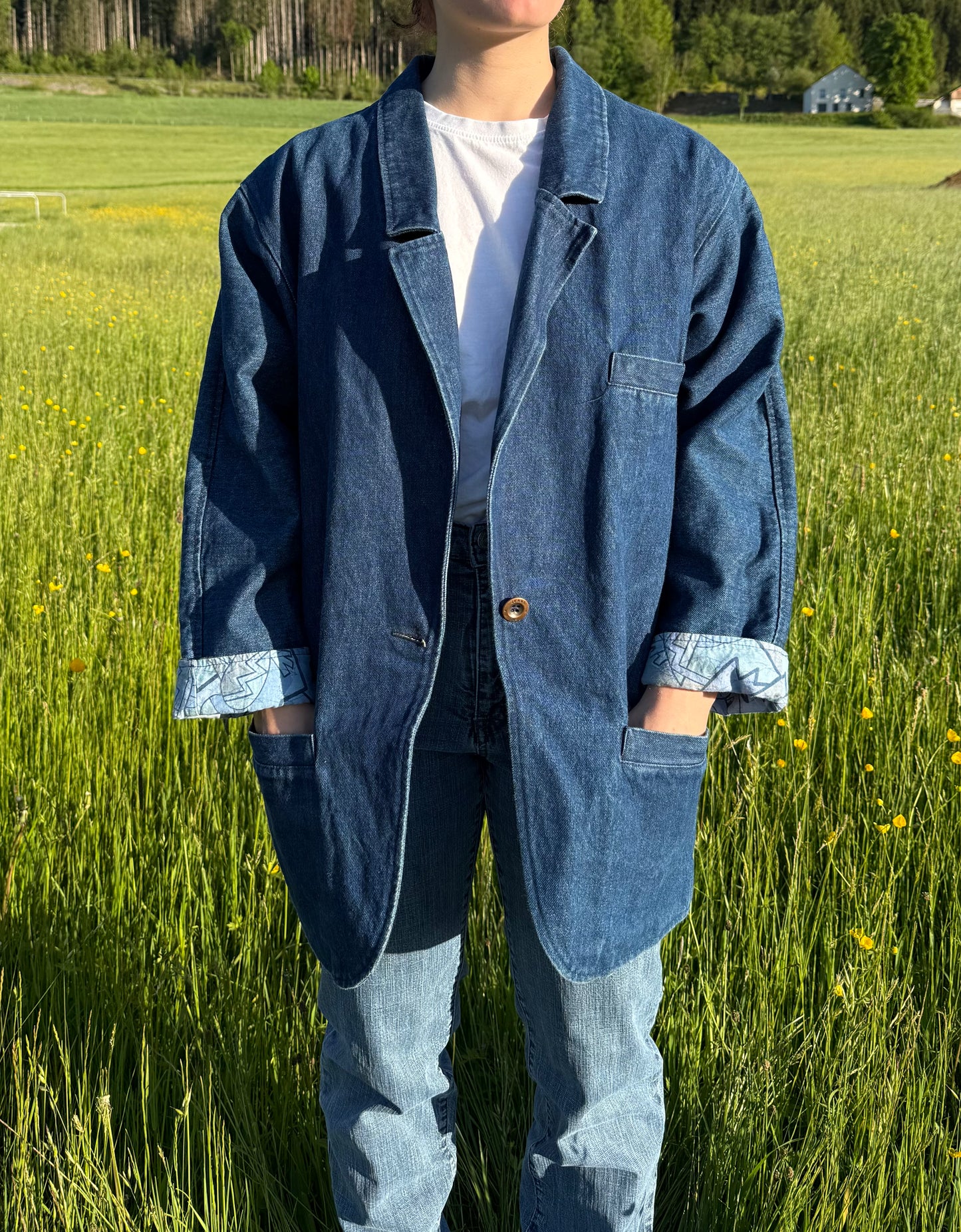 Veste en jeans vintage large avec doublure à motifs di Roberto T.M