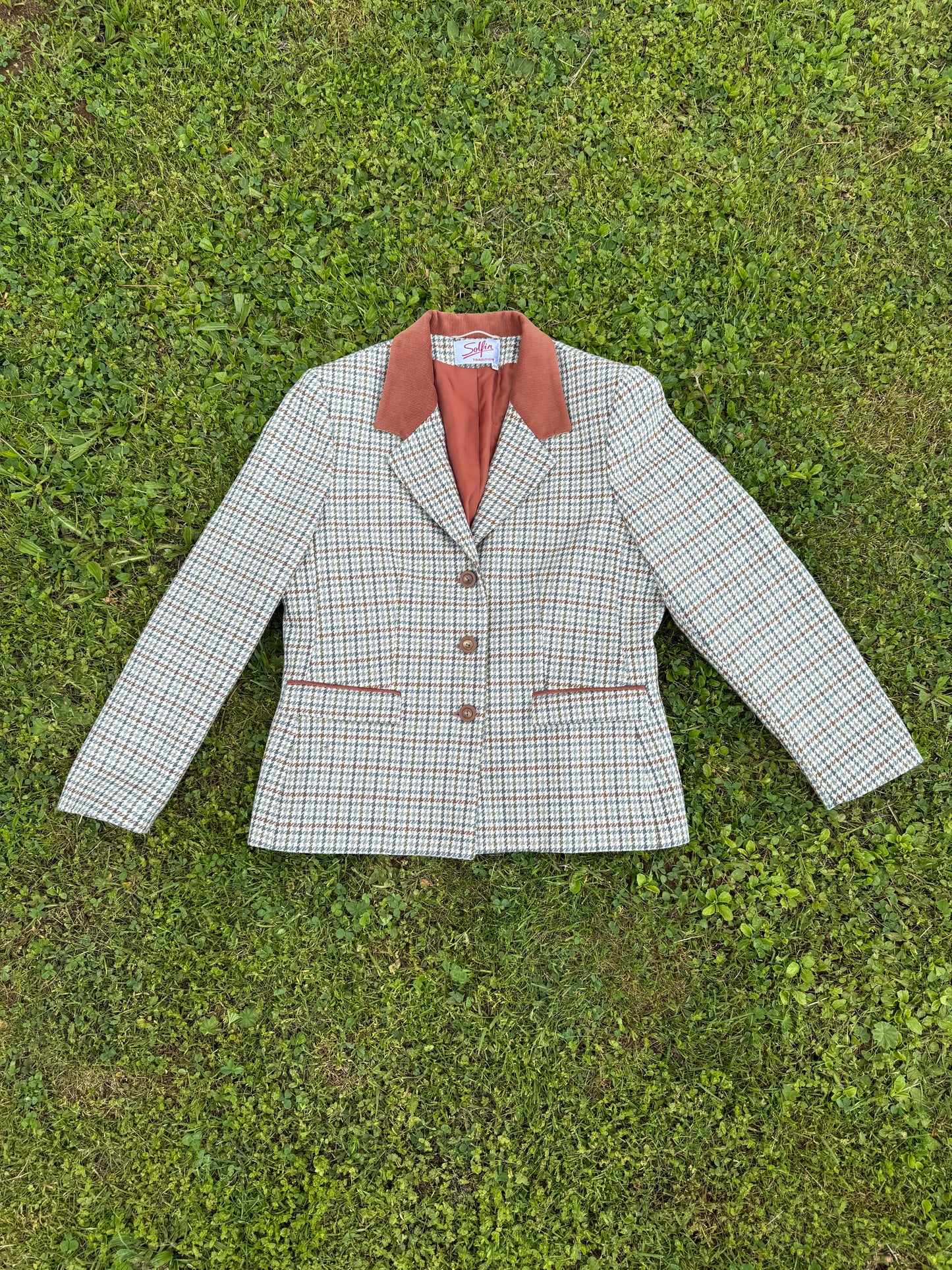 Veste motif pied de poule col en velours Solfin Tradition T.M