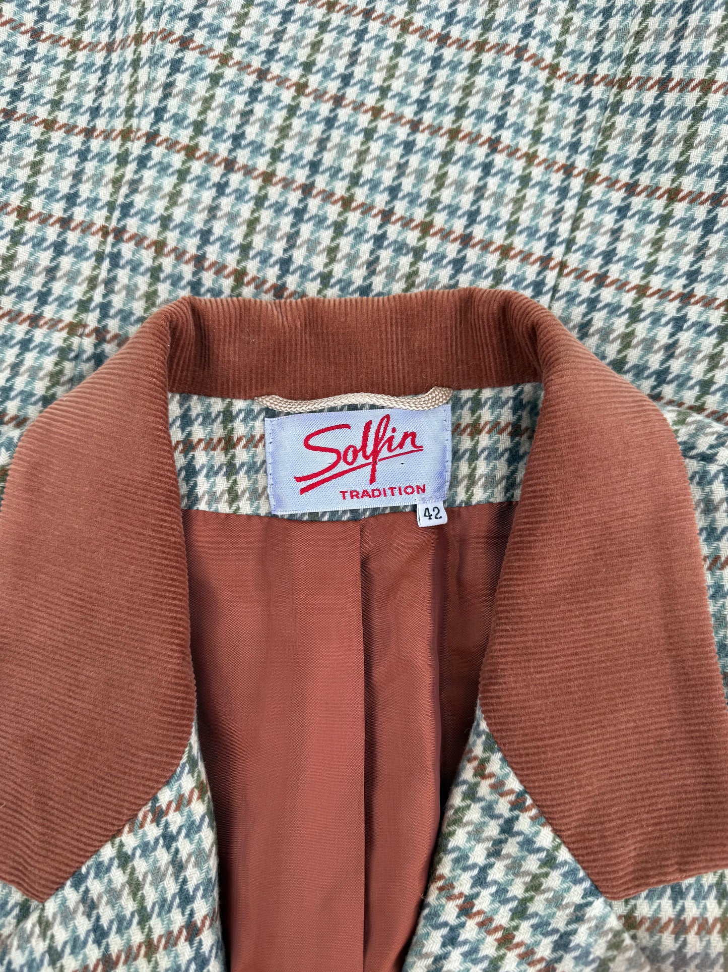 Veste motif pied de poule col en velours Solfin Tradition T.M