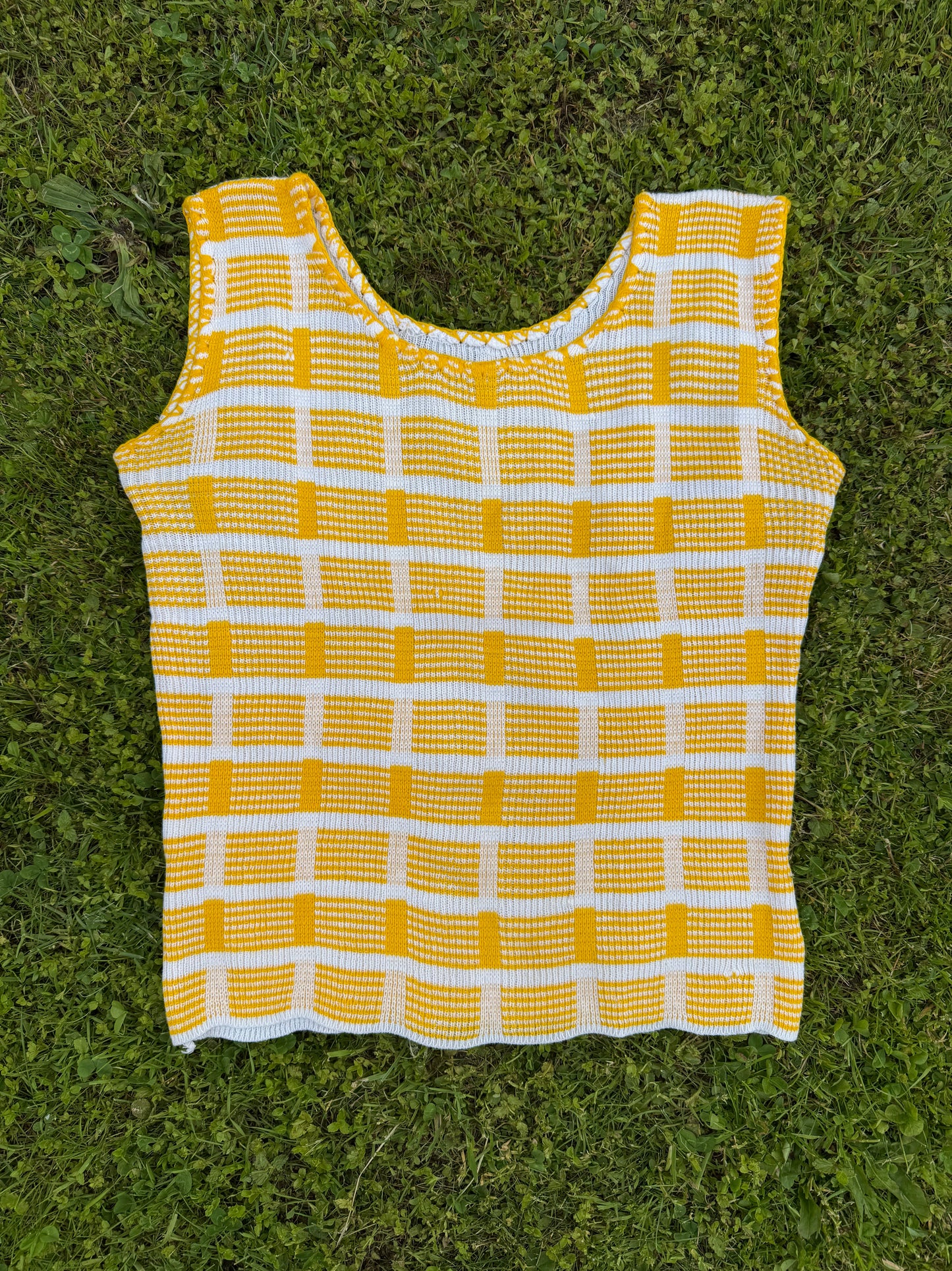 Débardeur à motifs jaune & blanc vintage T.S-M