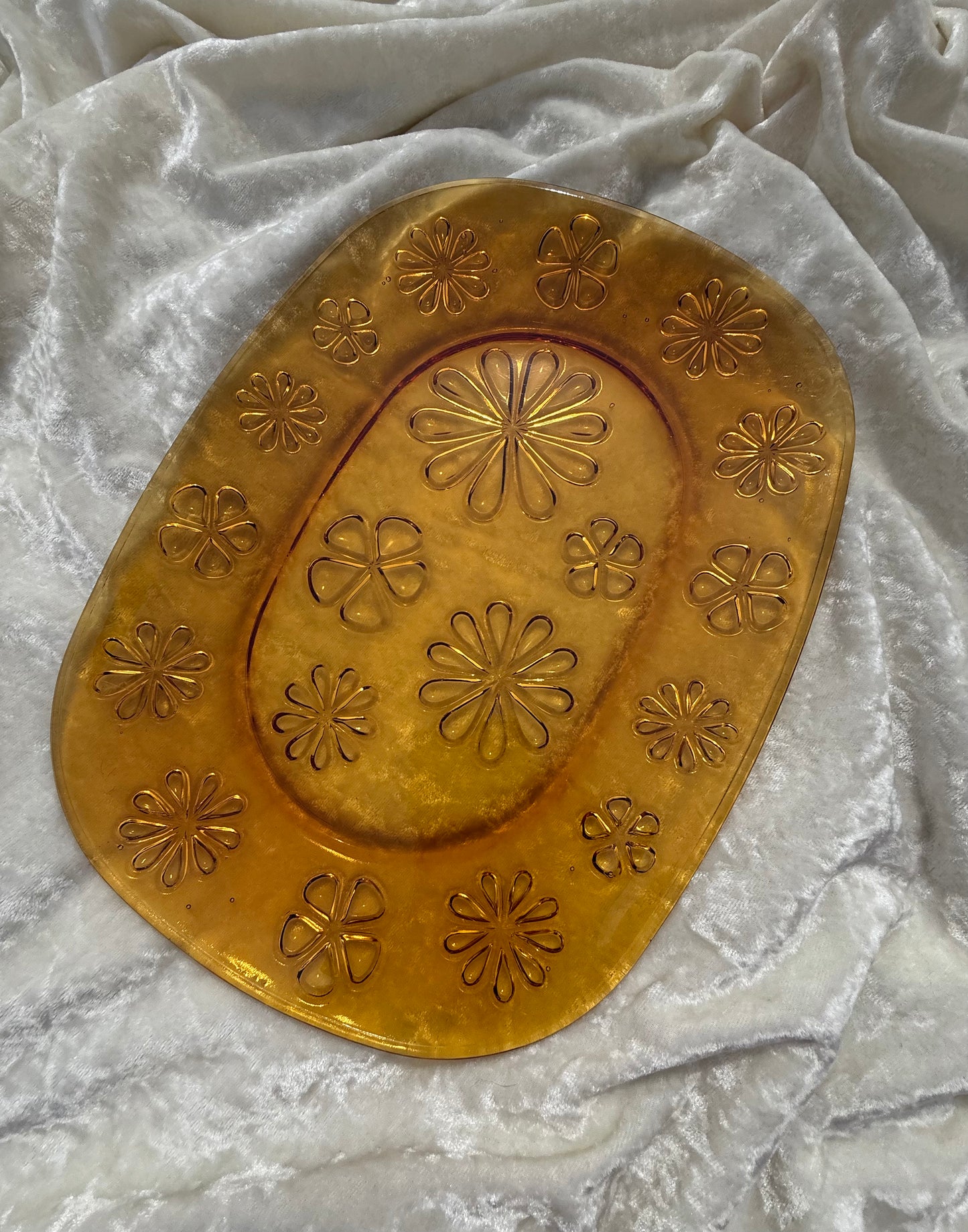 Plateau Vereco Daisy Flower en verre ambré 70s