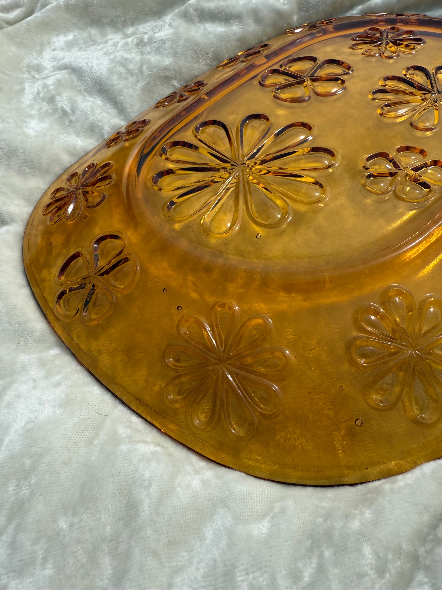 Plateau Vereco Daisy Flower en verre ambré 70s