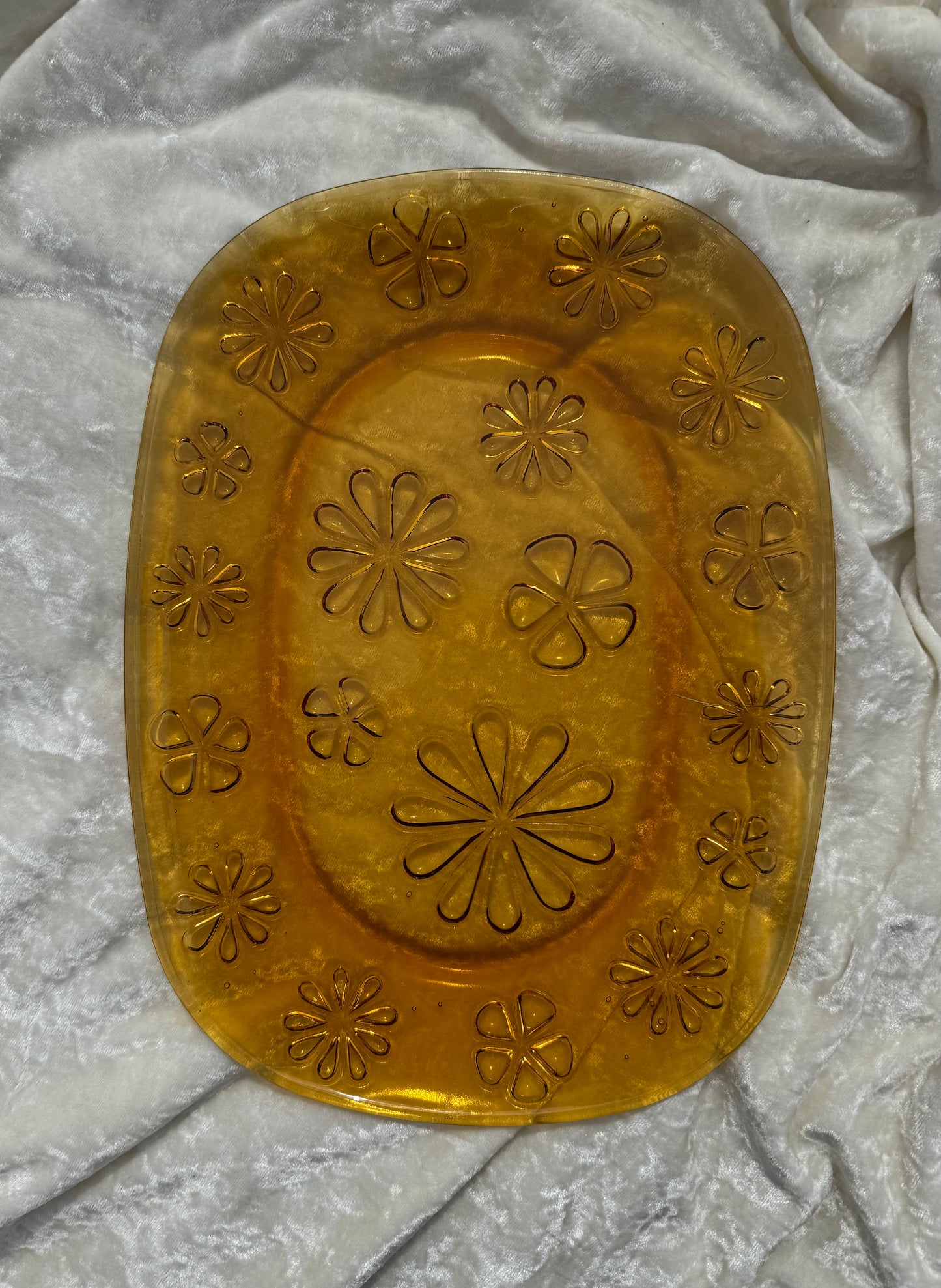 Plateau Vereco Daisy Flower en verre ambré 70s