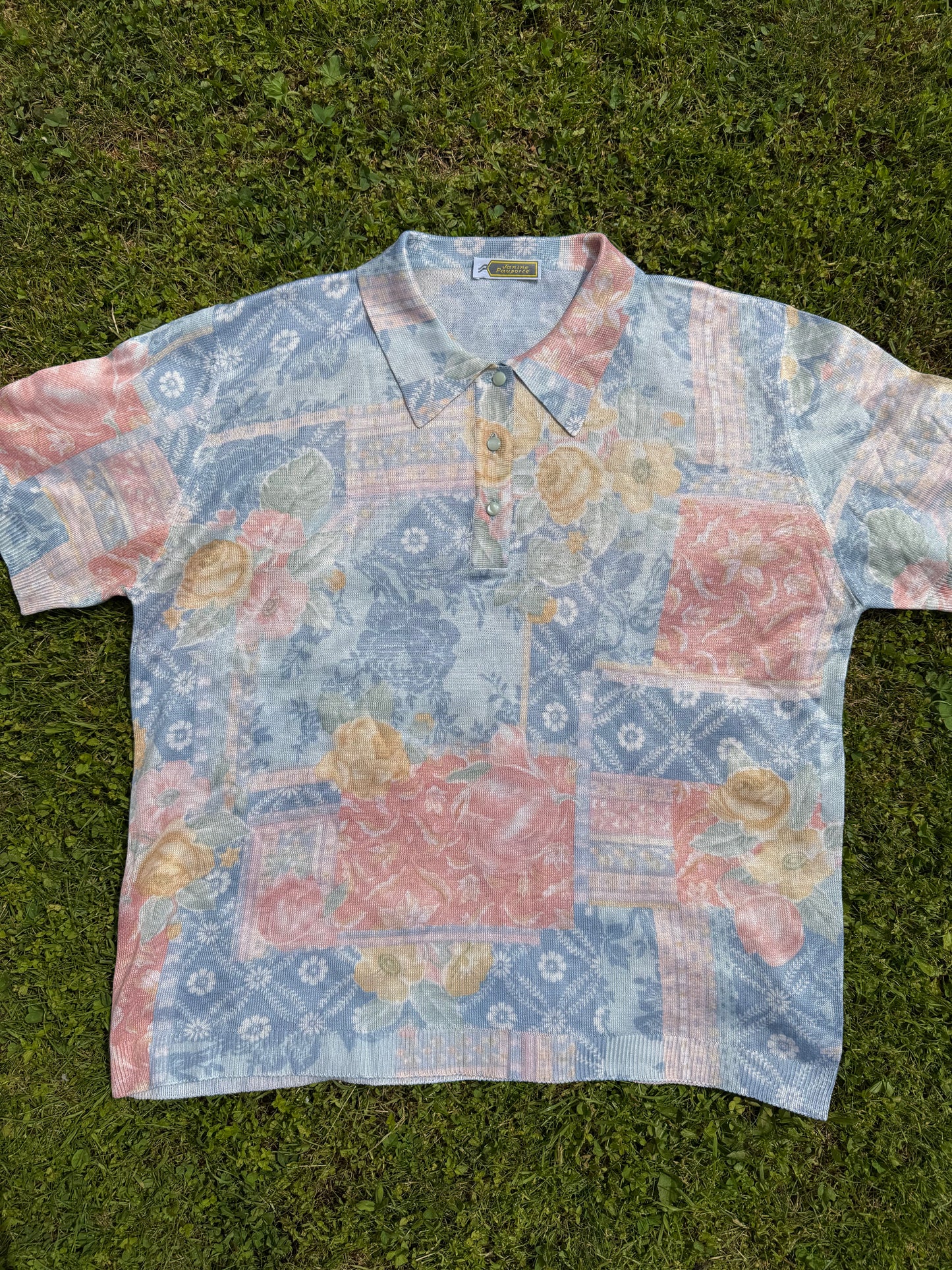 T-shirt vintage fleuri en maille Janine Pauporté T.M-L-XL