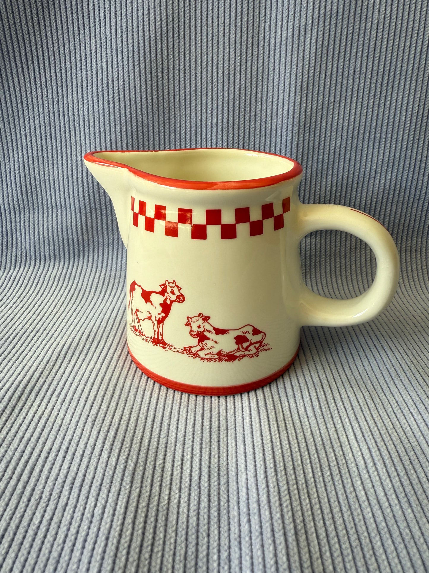 Pot à crème / lait vintage en céramique motif vichy et vaches