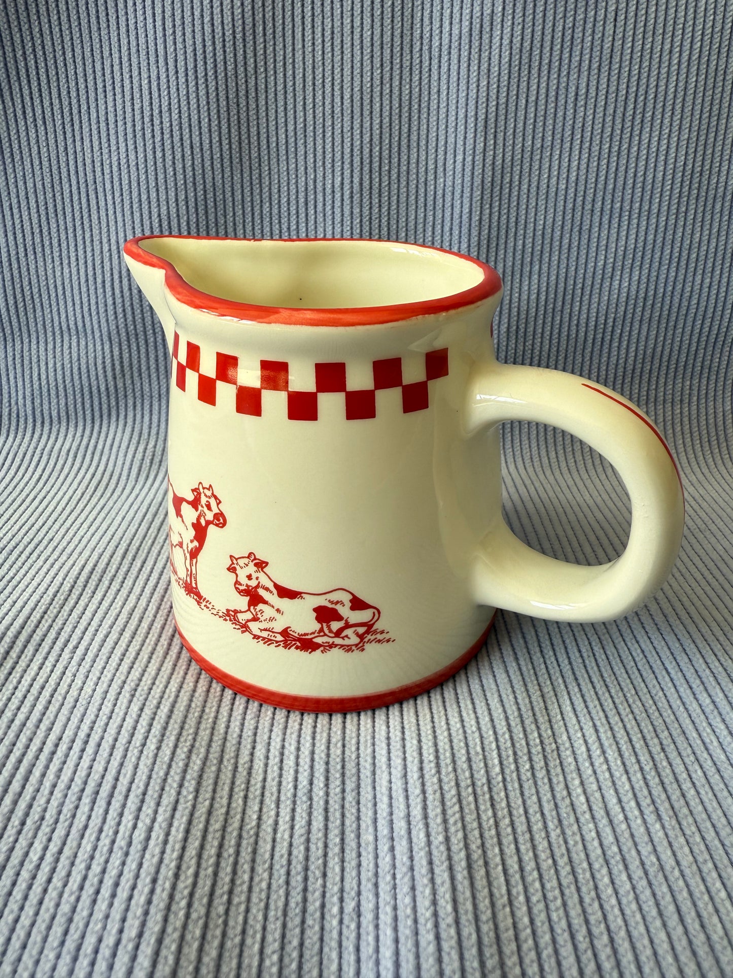 Pot à crème / lait vintage en céramique motif vichy et vaches