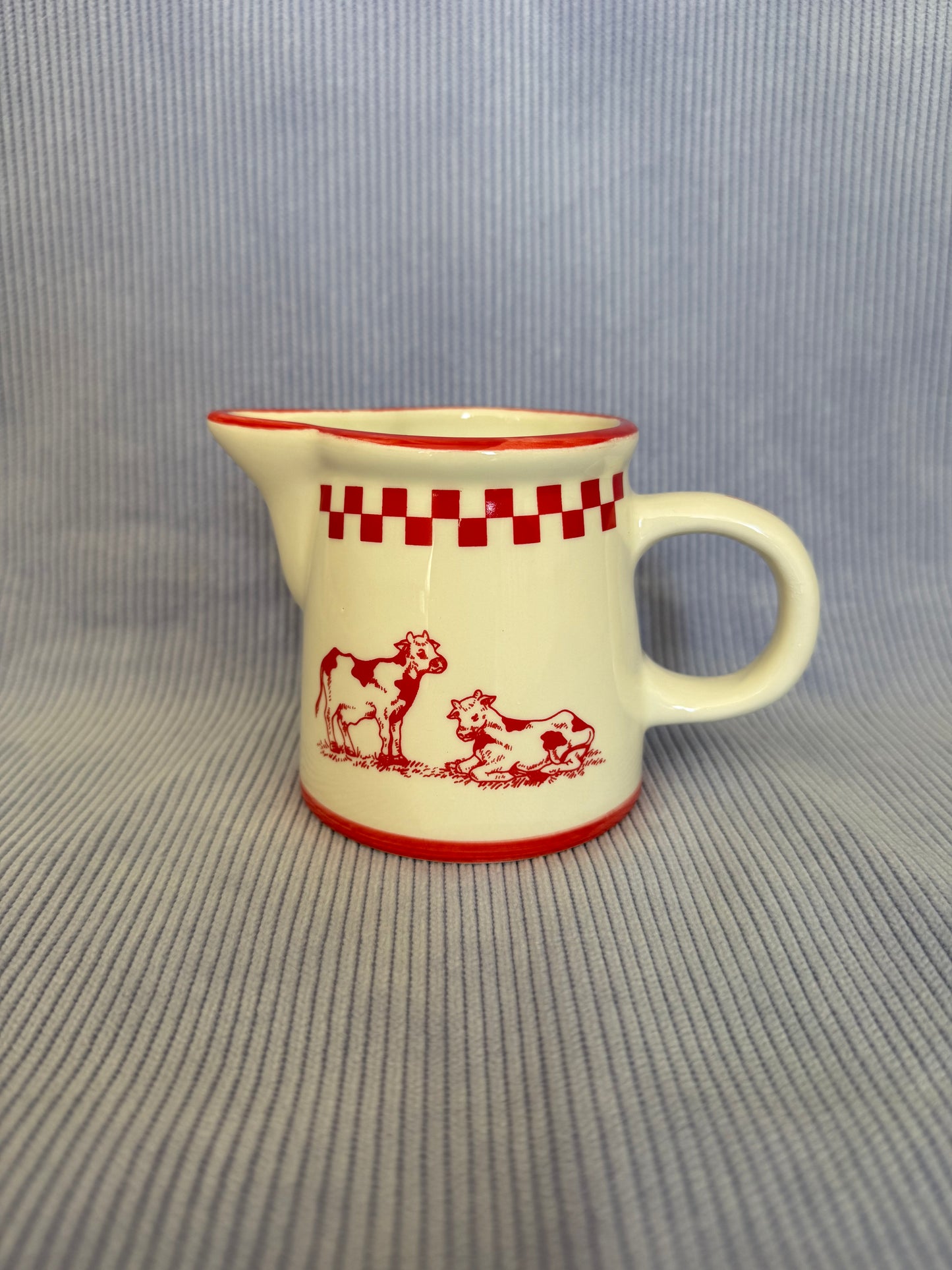 Pot à crème / lait vintage en céramique motif vichy et vaches
