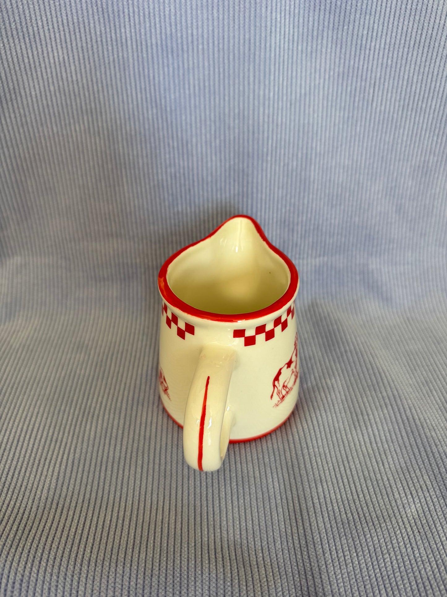 Pot à crème / lait vintage en céramique motif vichy et vaches