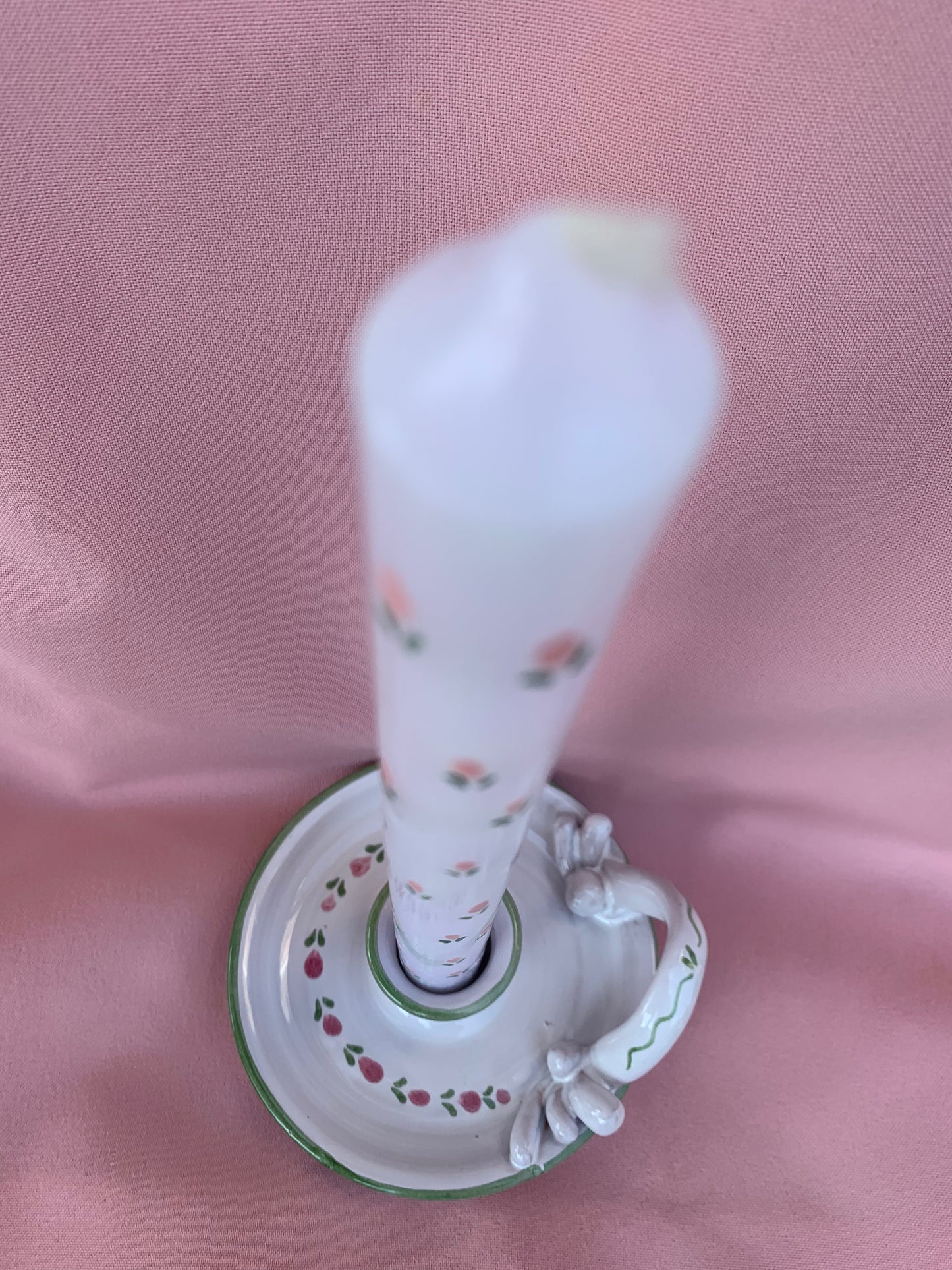 Bougeoir vintage fleurs roses & vertes