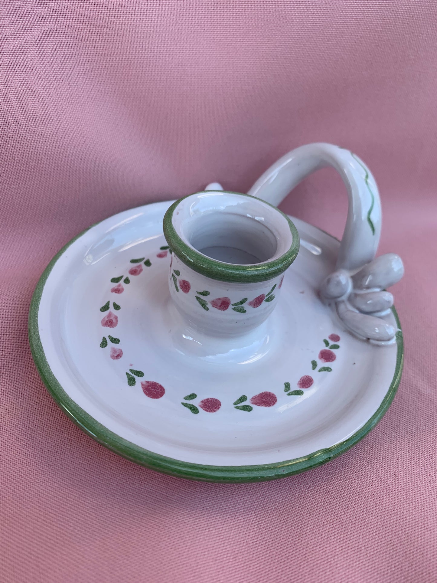 Bougeoir vintage fleurs roses & vertes