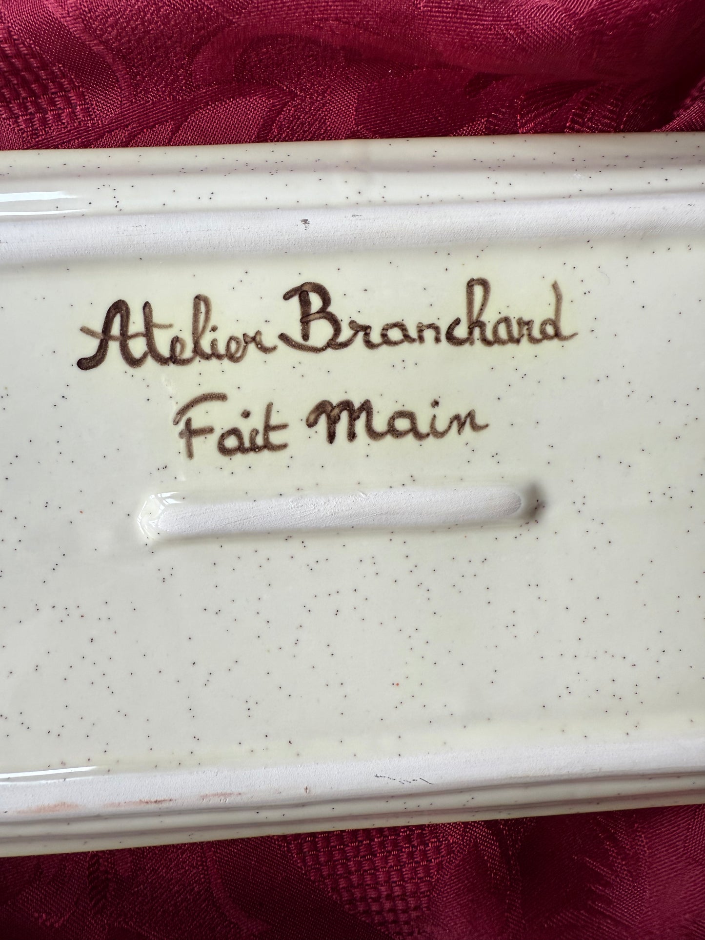 Plat à cake rectangulaire en céramique Atelier Branchard peintures fleurs