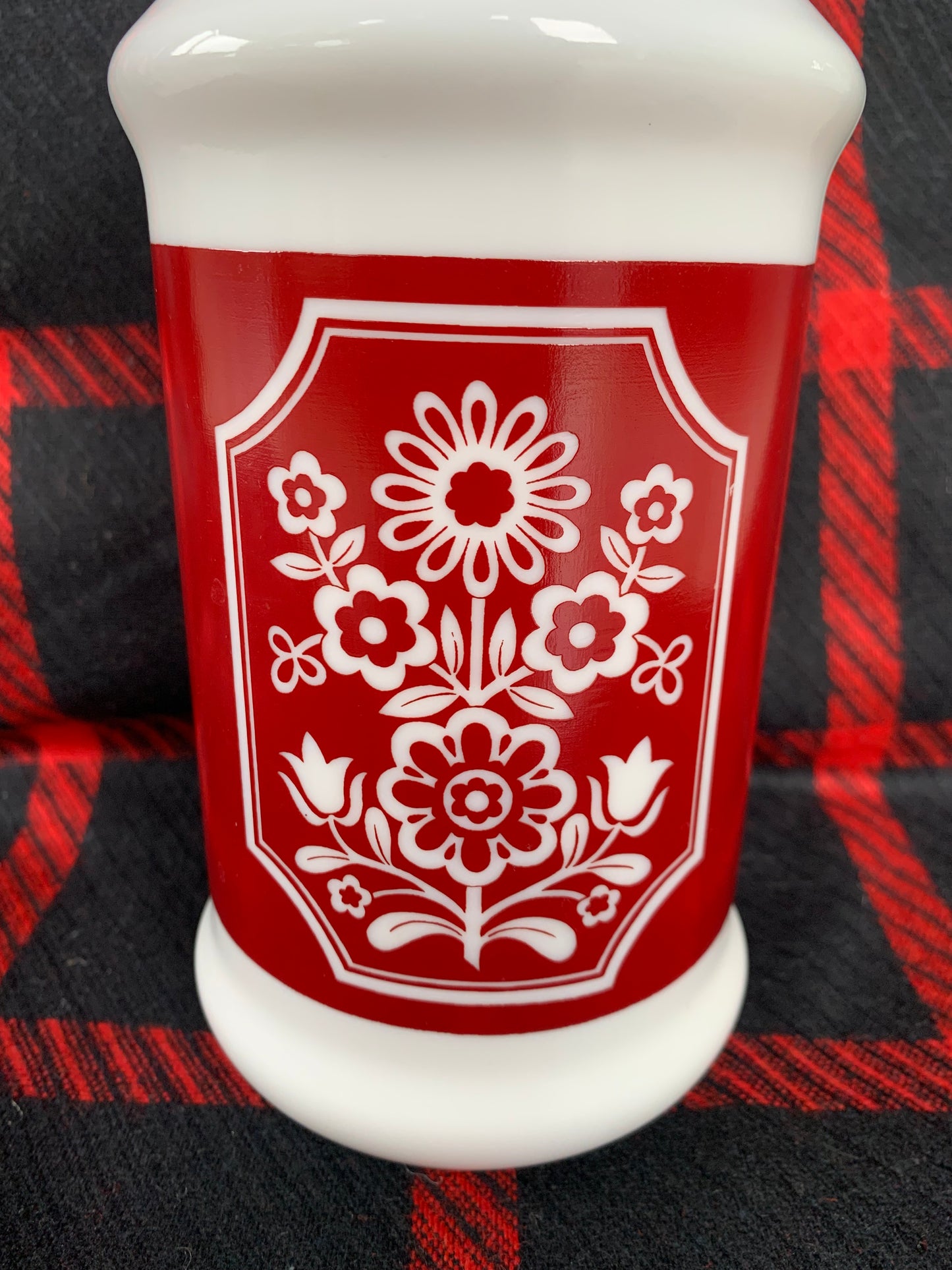 Grand bocal vintage à fleurs en verre opale