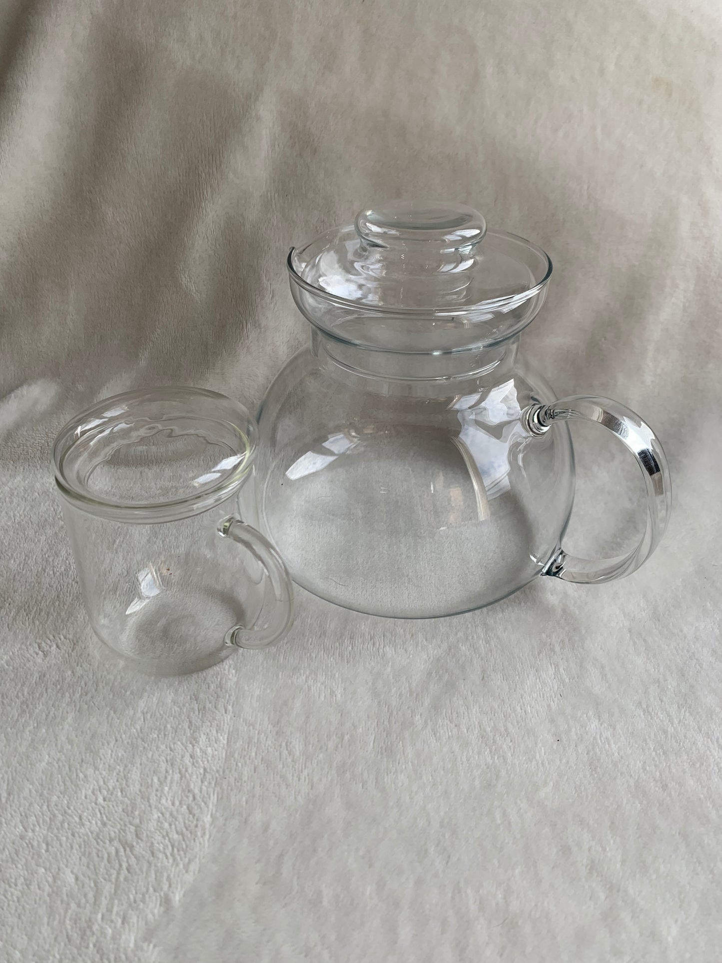 Théière & tasse en verre fin transparent