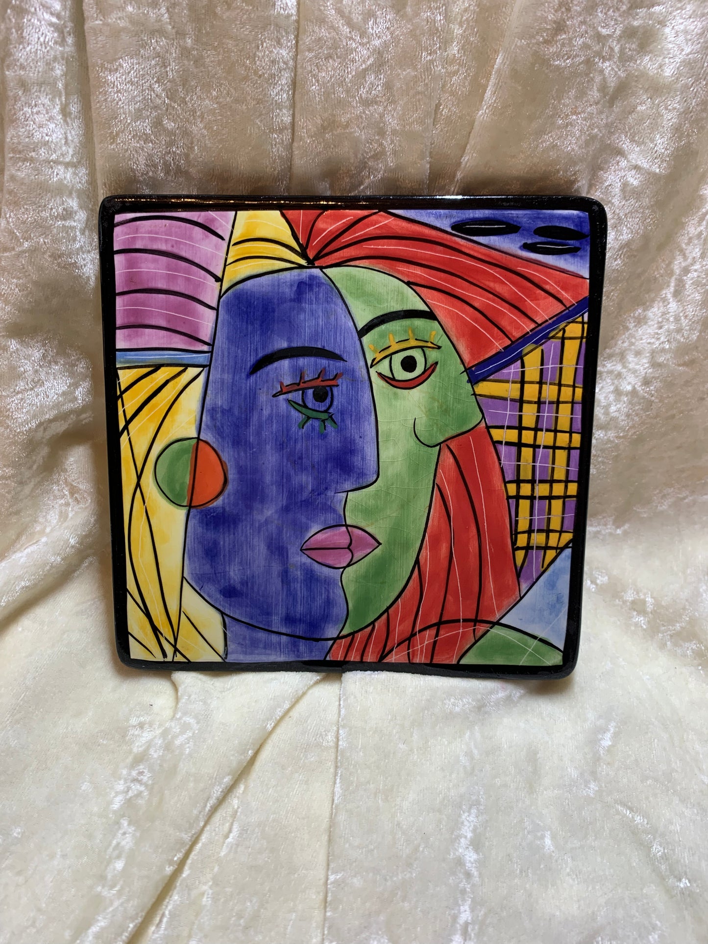 Dessous de plat en céramique style Picasso Handpainted