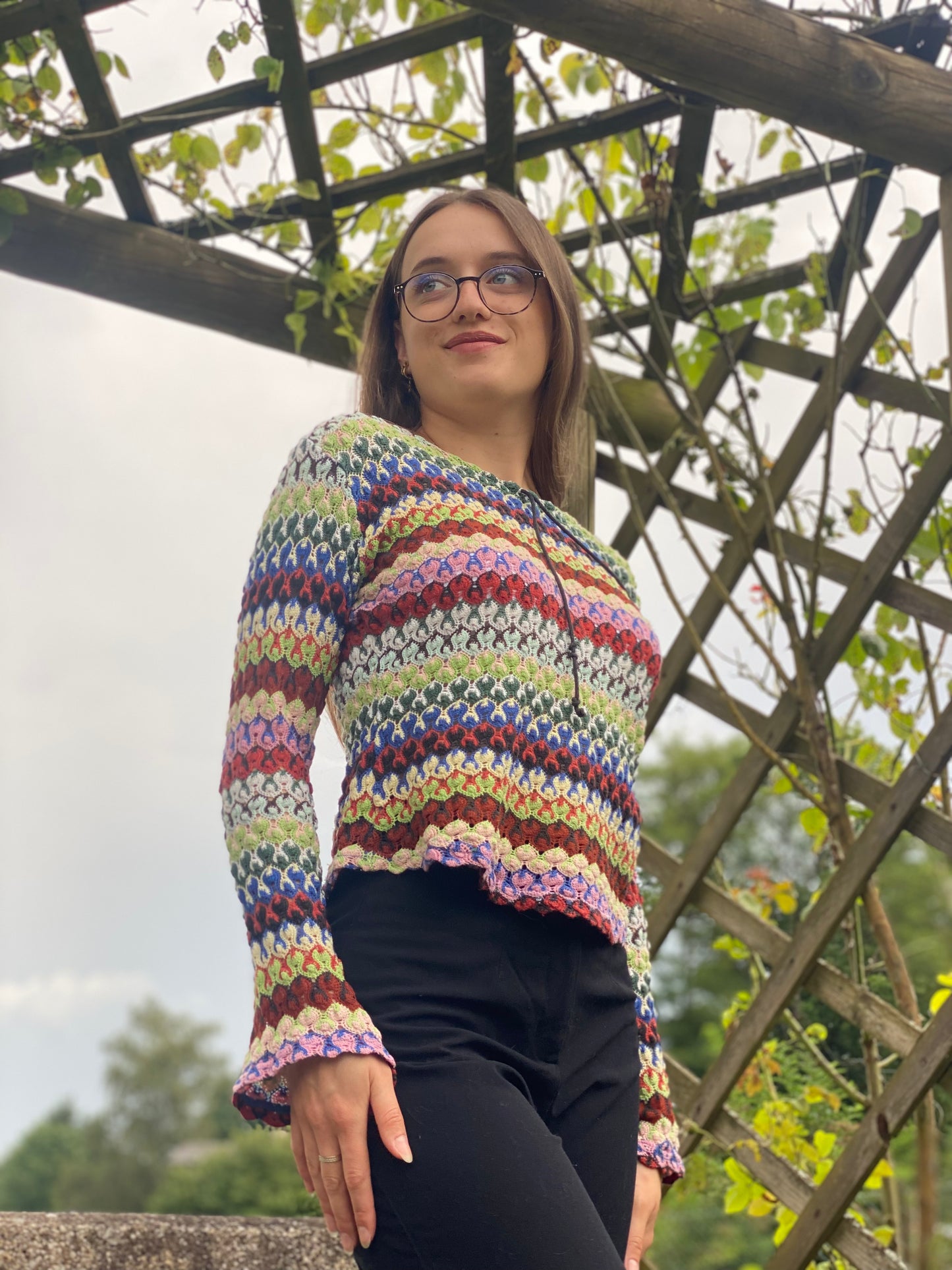 Haut en crochet coloré manches longues T.S