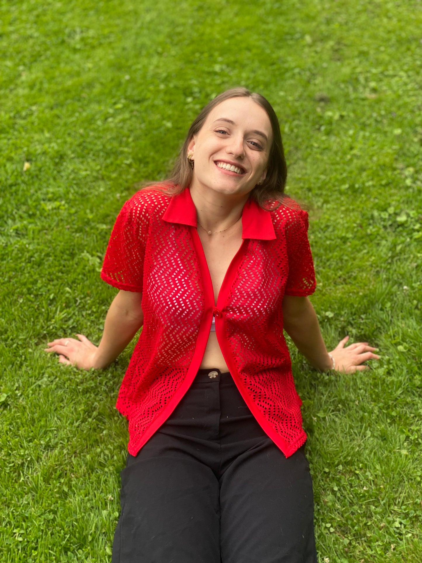 Haut rouge en mailles synthétiques T.M