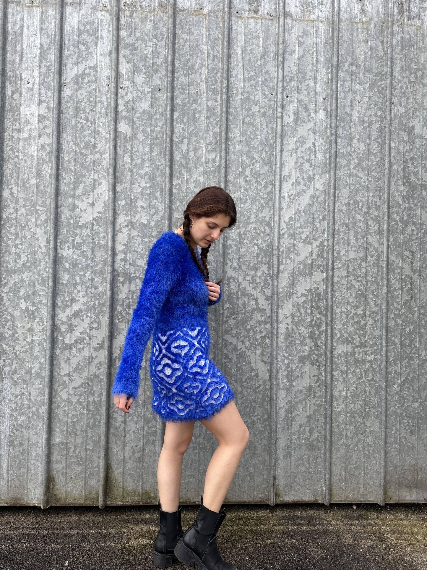 Robe bleue électrique à manches longues T.S à XL