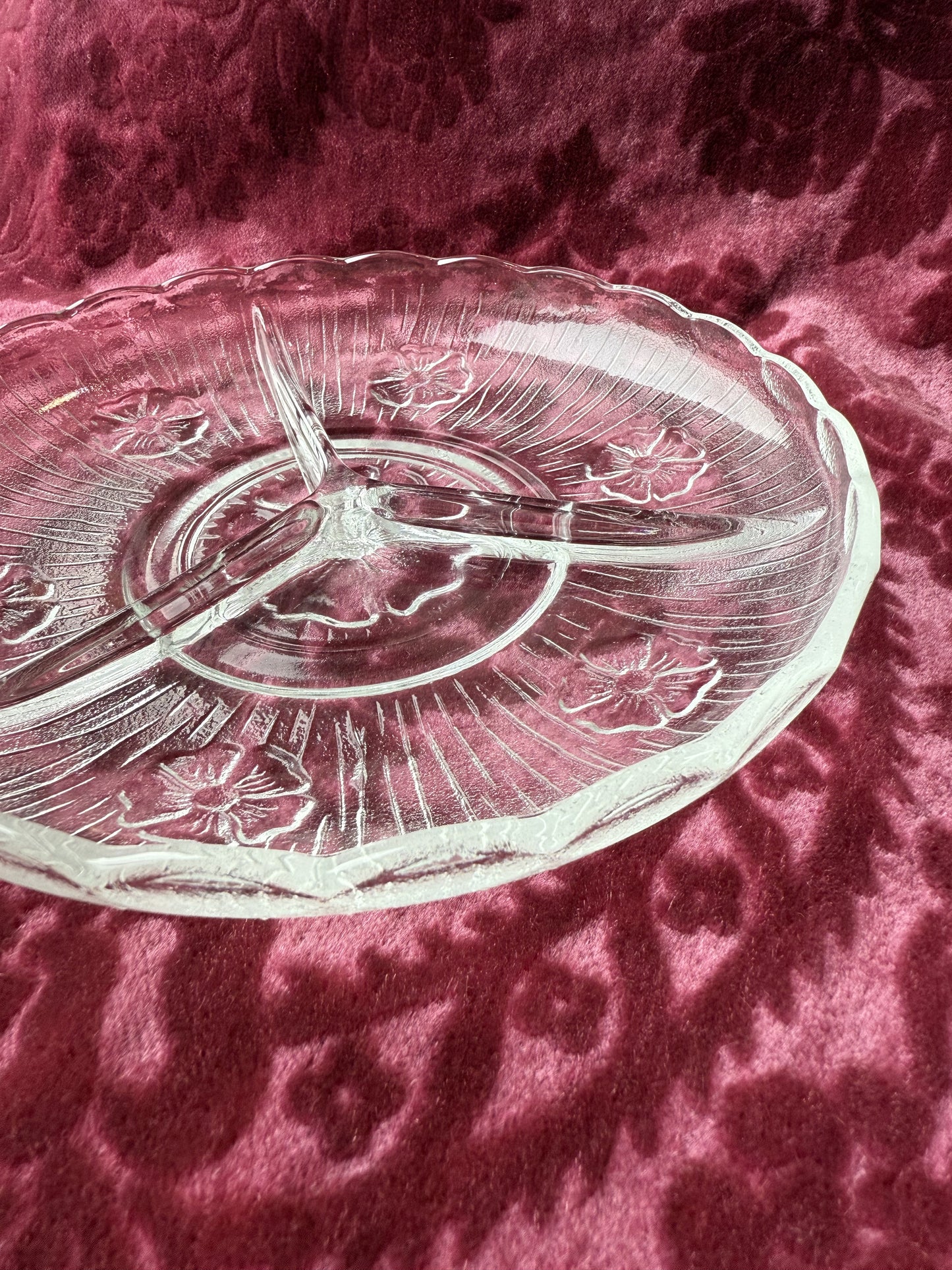 Plat compartimenté en verre transparent 70s