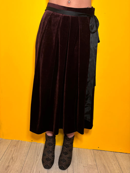 Jupe longue burgundy en velours avec ceinture satin Gérard Pasquier Paris T.44