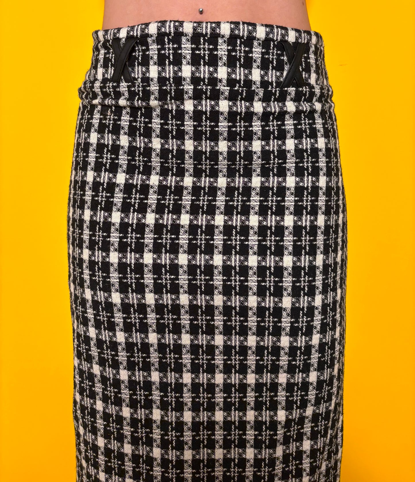 Jupe longue Mimona en tweed motif pied de poule revisité T.38