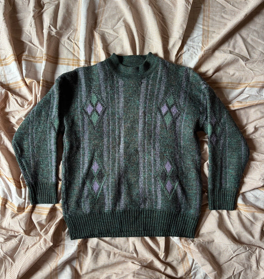 Pull d'hiver à motif vert et violet T.S