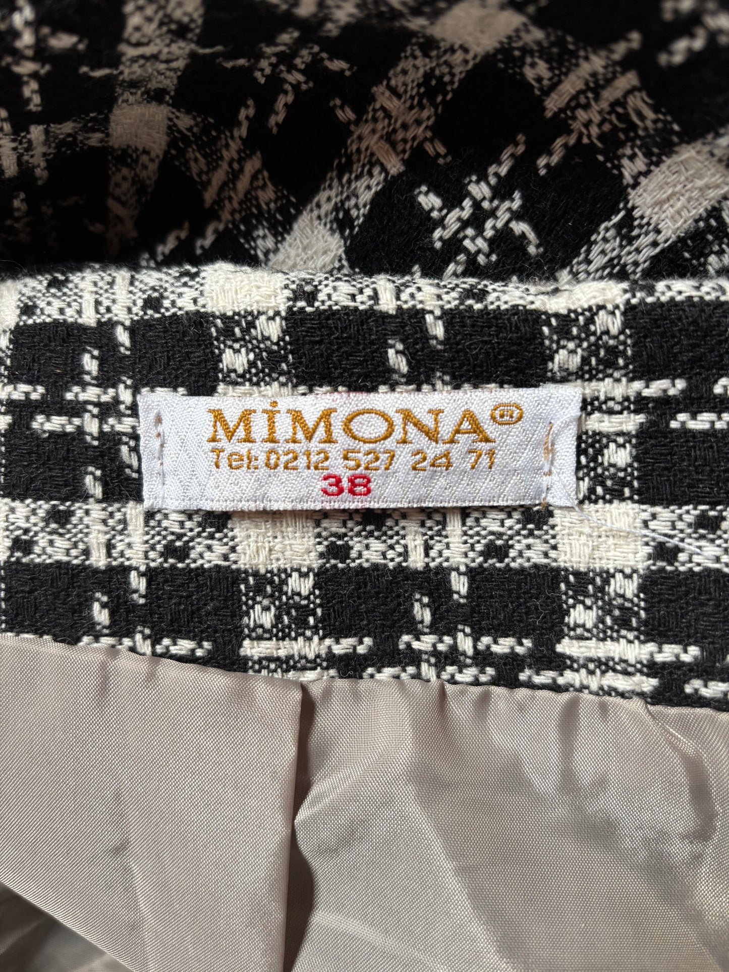 Jupe longue Mimona en tweed motif pied de poule revisité T.38