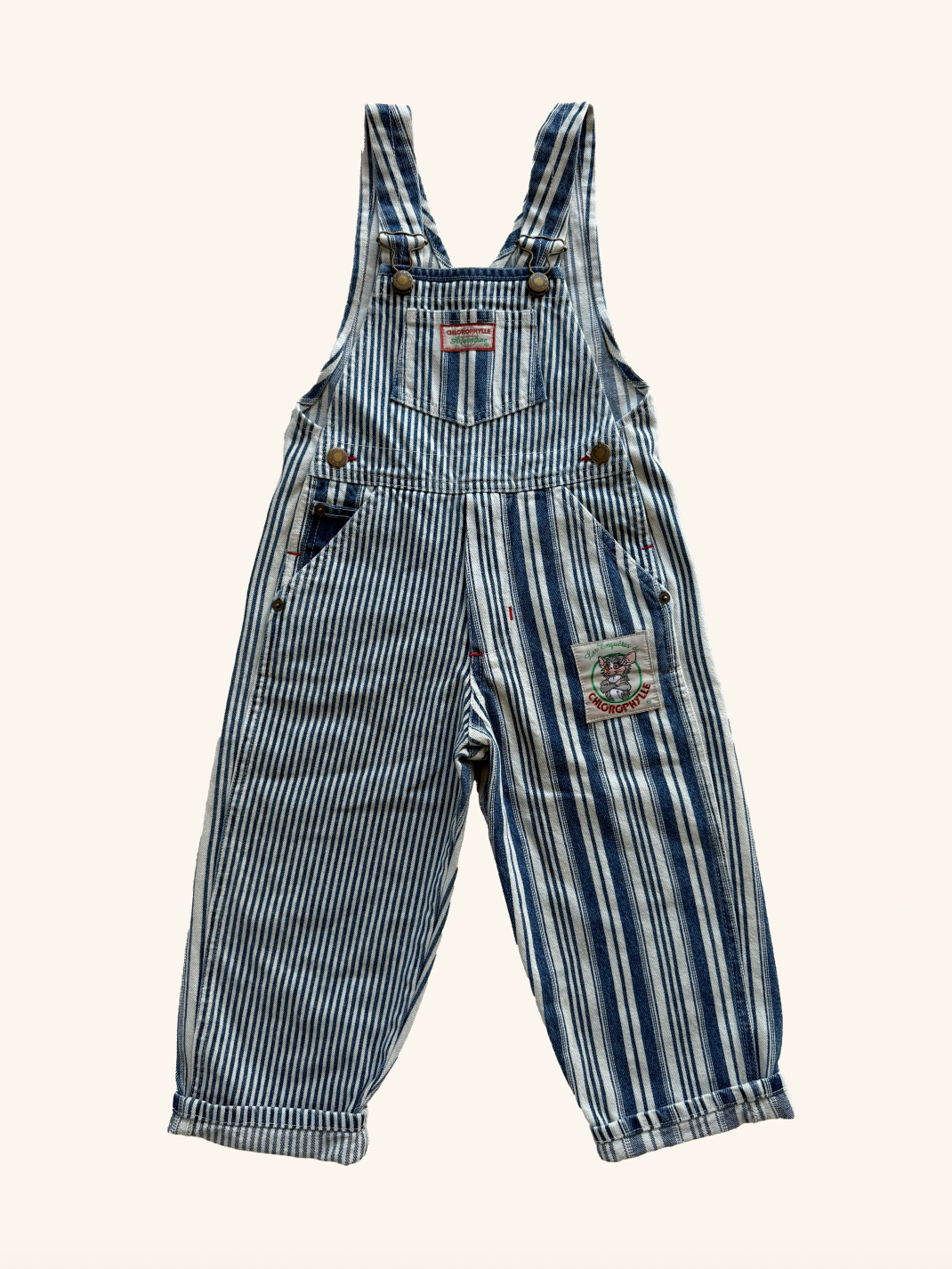 Salopette neuve enfant rayée vintage – Collection Les Enquêtes de Chlorophylle T.4-8 ans