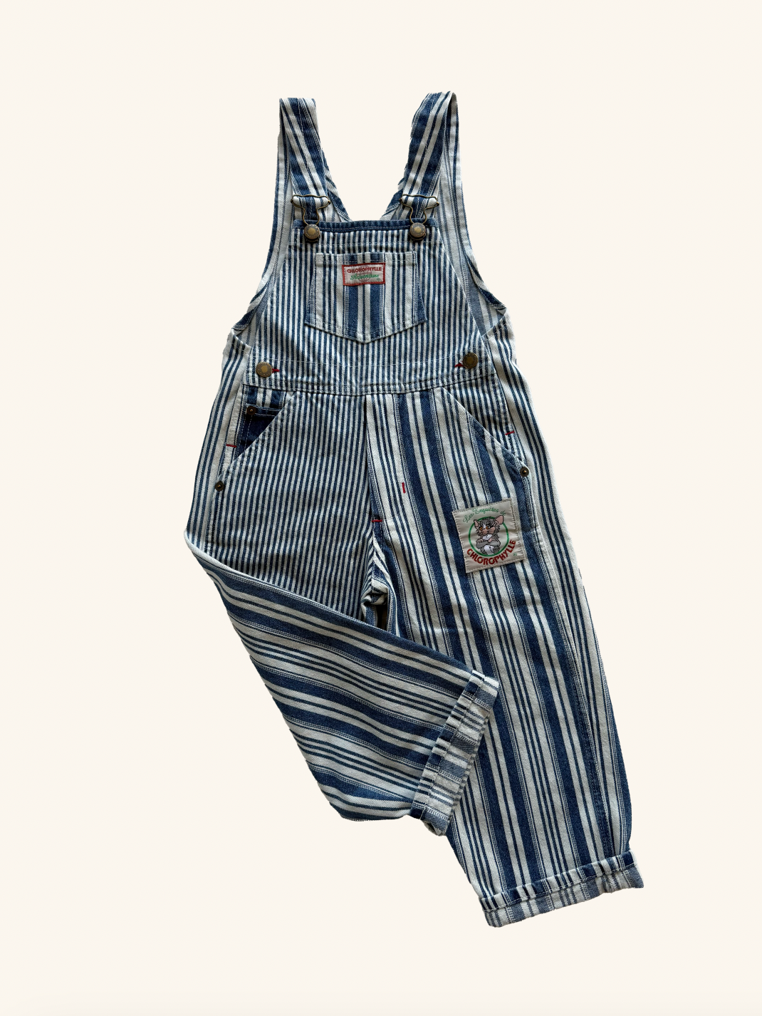 Salopette neuve enfant rayée vintage – Collection Les Enquêtes de Chlorophylle T.4-8 ans