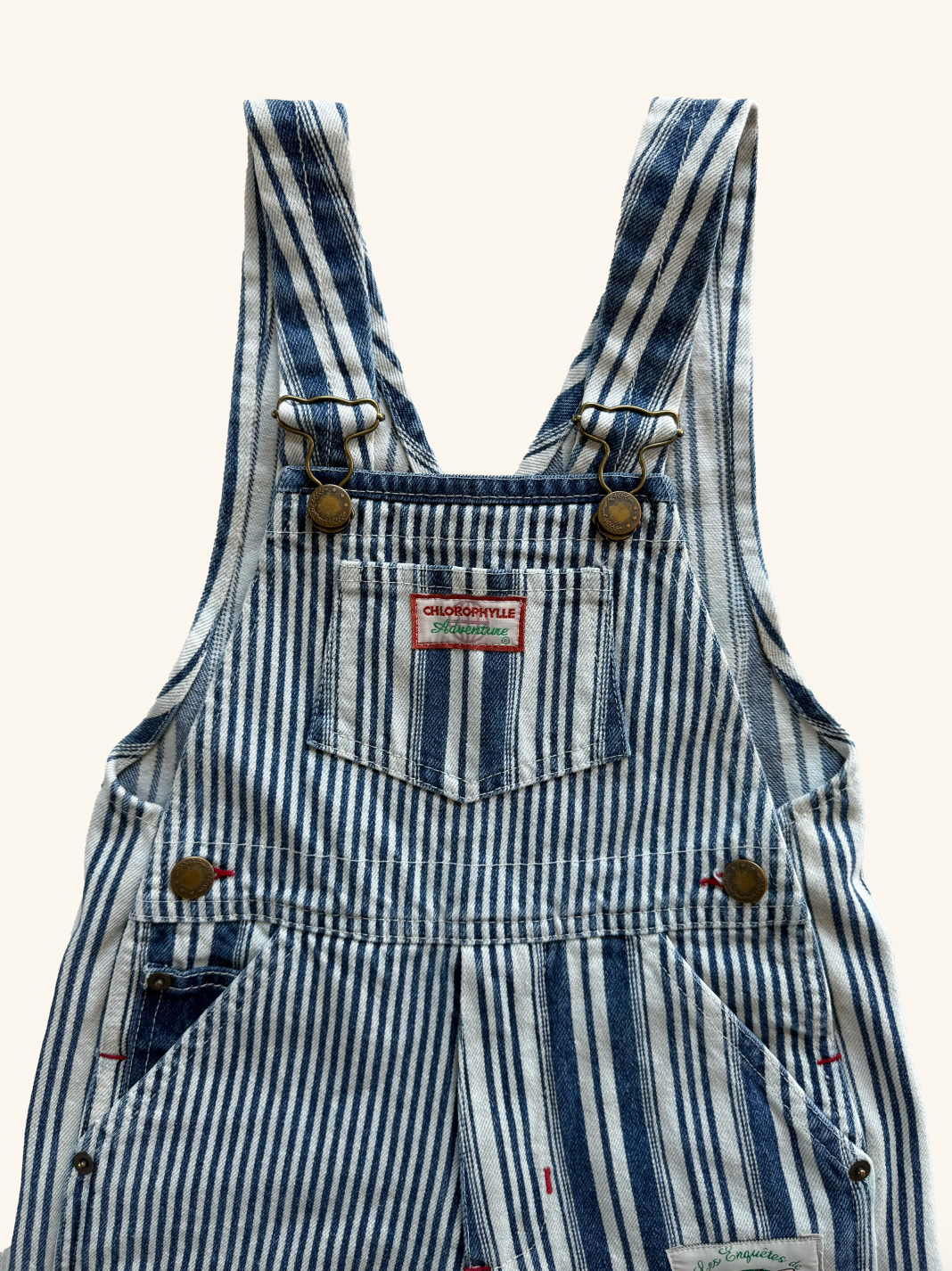 Salopette neuve enfant rayée vintage – Collection Les Enquêtes de Chlorophylle T.4-8 ans