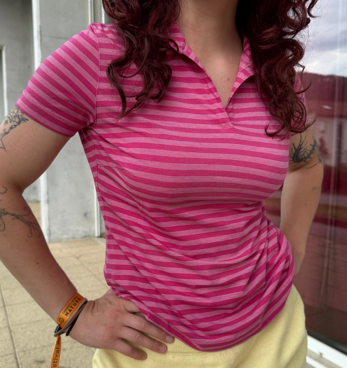 Polo femme Nike Golf DRI-FIT rayures roses T.XS/S