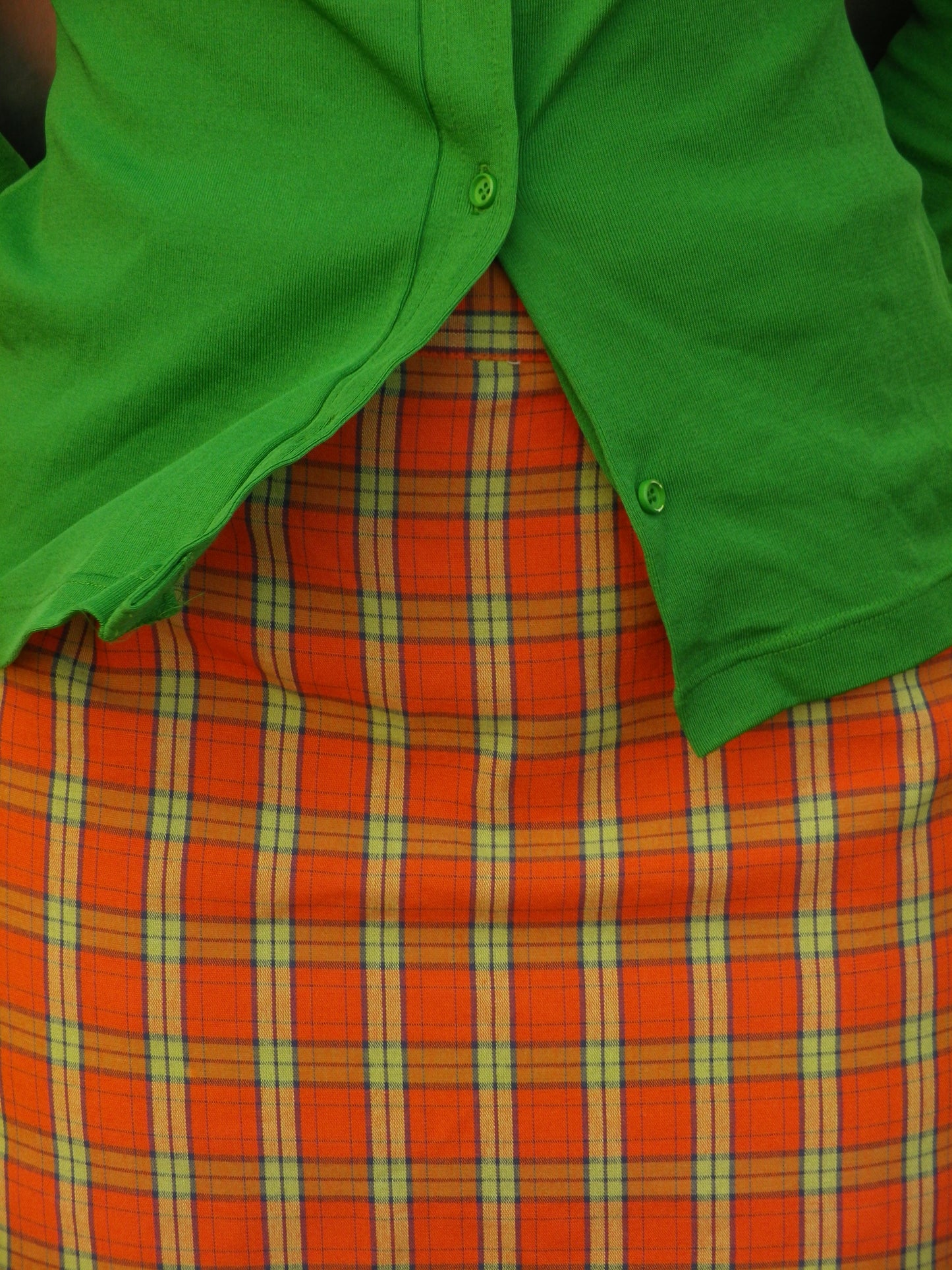 Jupe mi-longue orange & verte à carreaux T.36 / 38