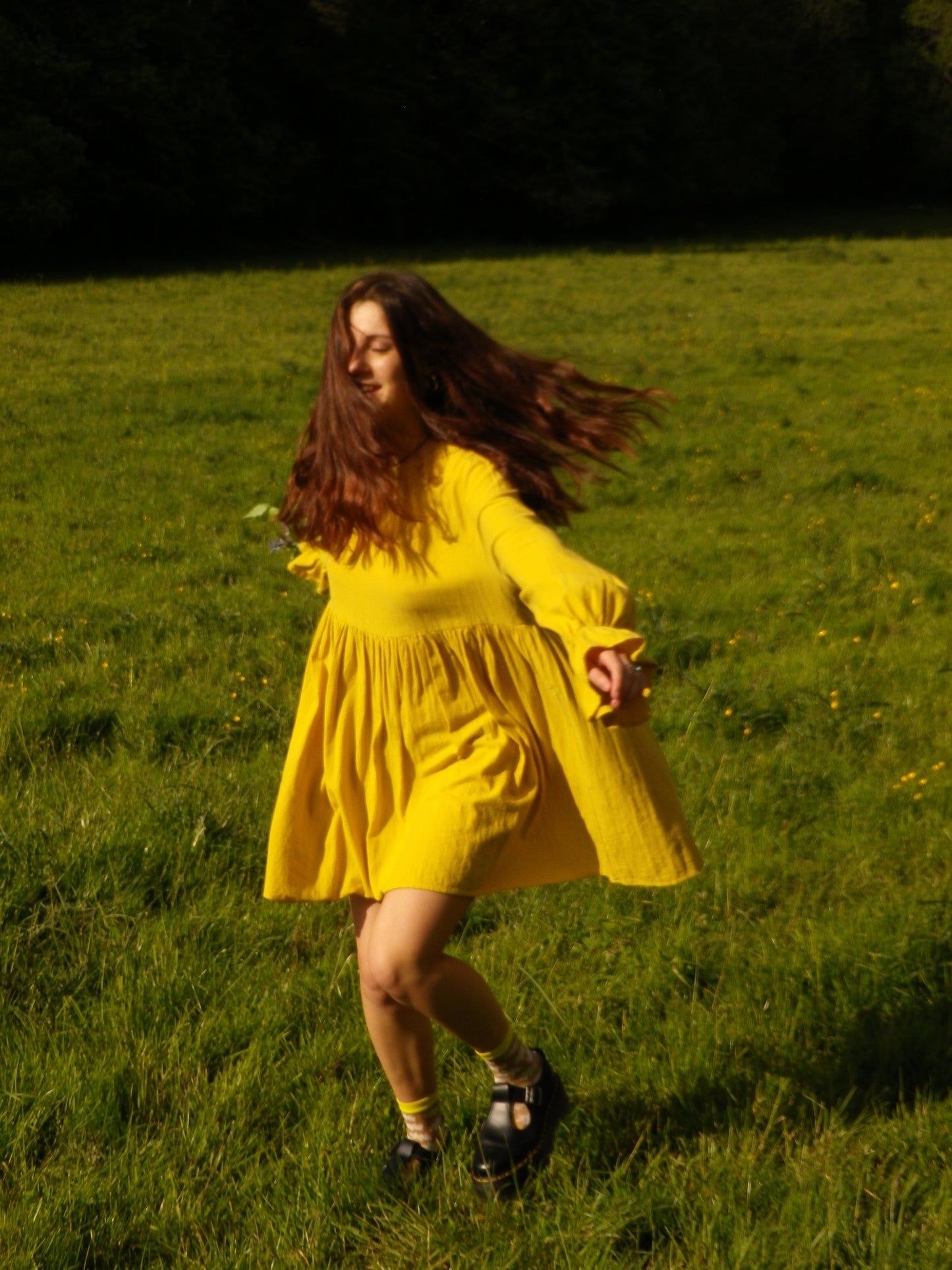 Robe jaune manches évasées T.S/M