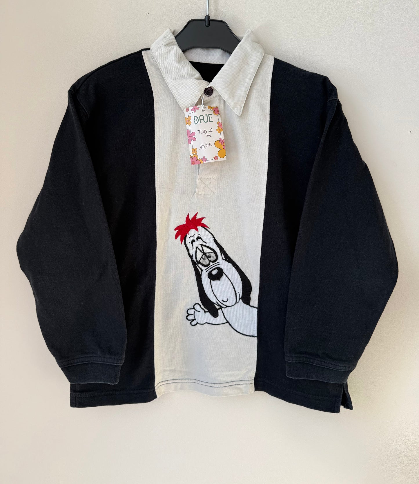 Polo à manches longues Droopy noir & blanc T.10-12 ans
