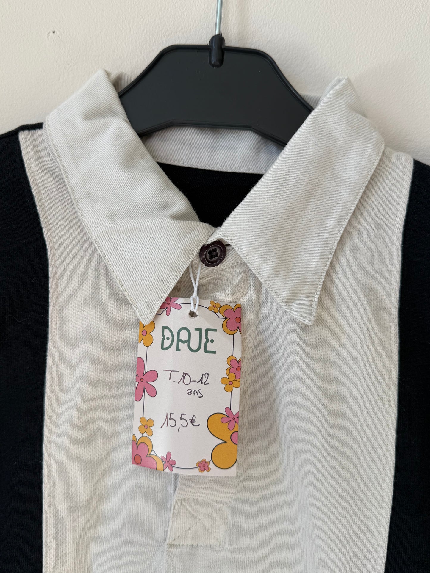 Polo à manches longues Droopy noir & blanc T.10-12 ans