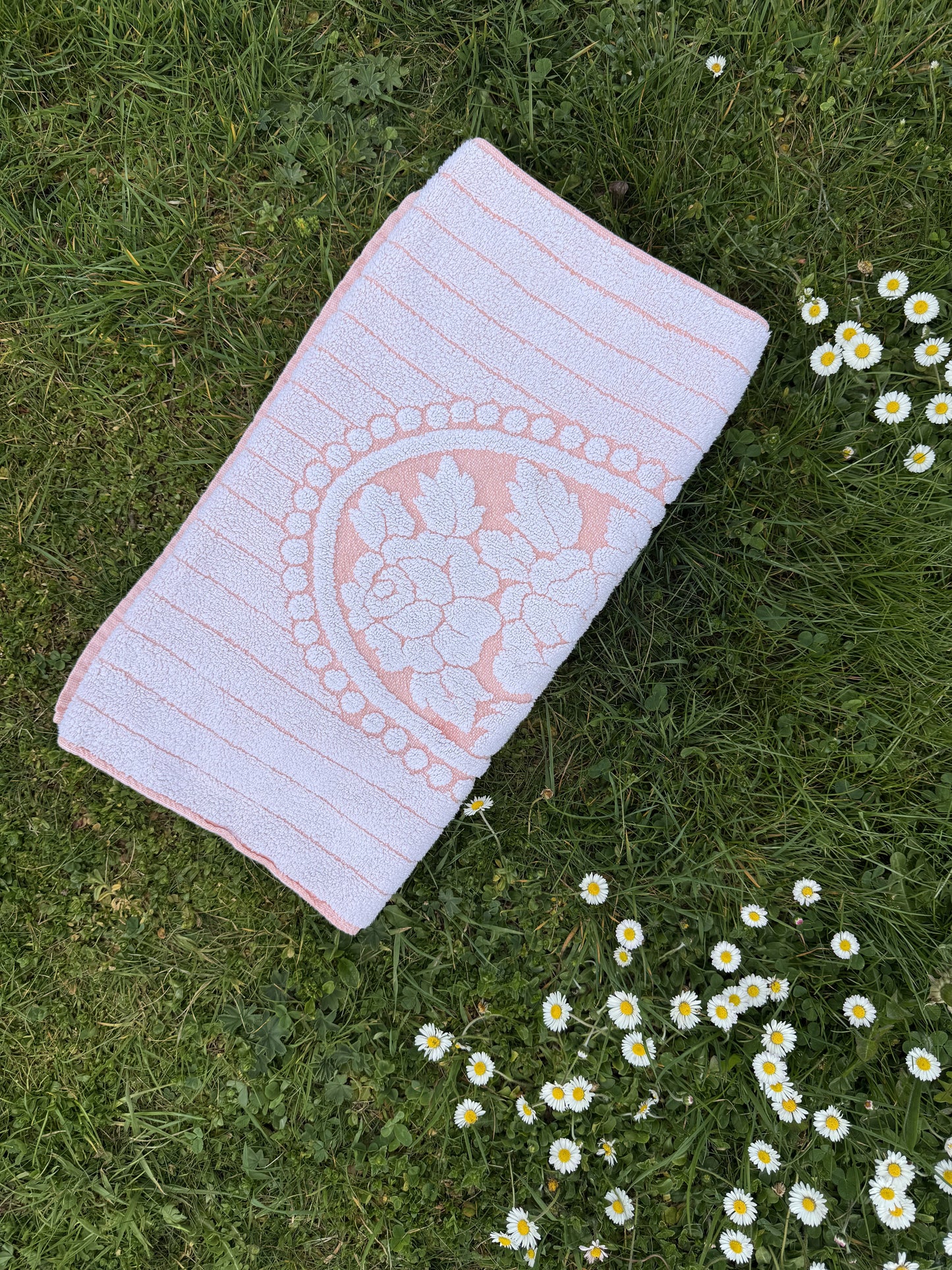 Serviette de bain fleurs roses & blanches Blasco & Galbis 96x45 cm