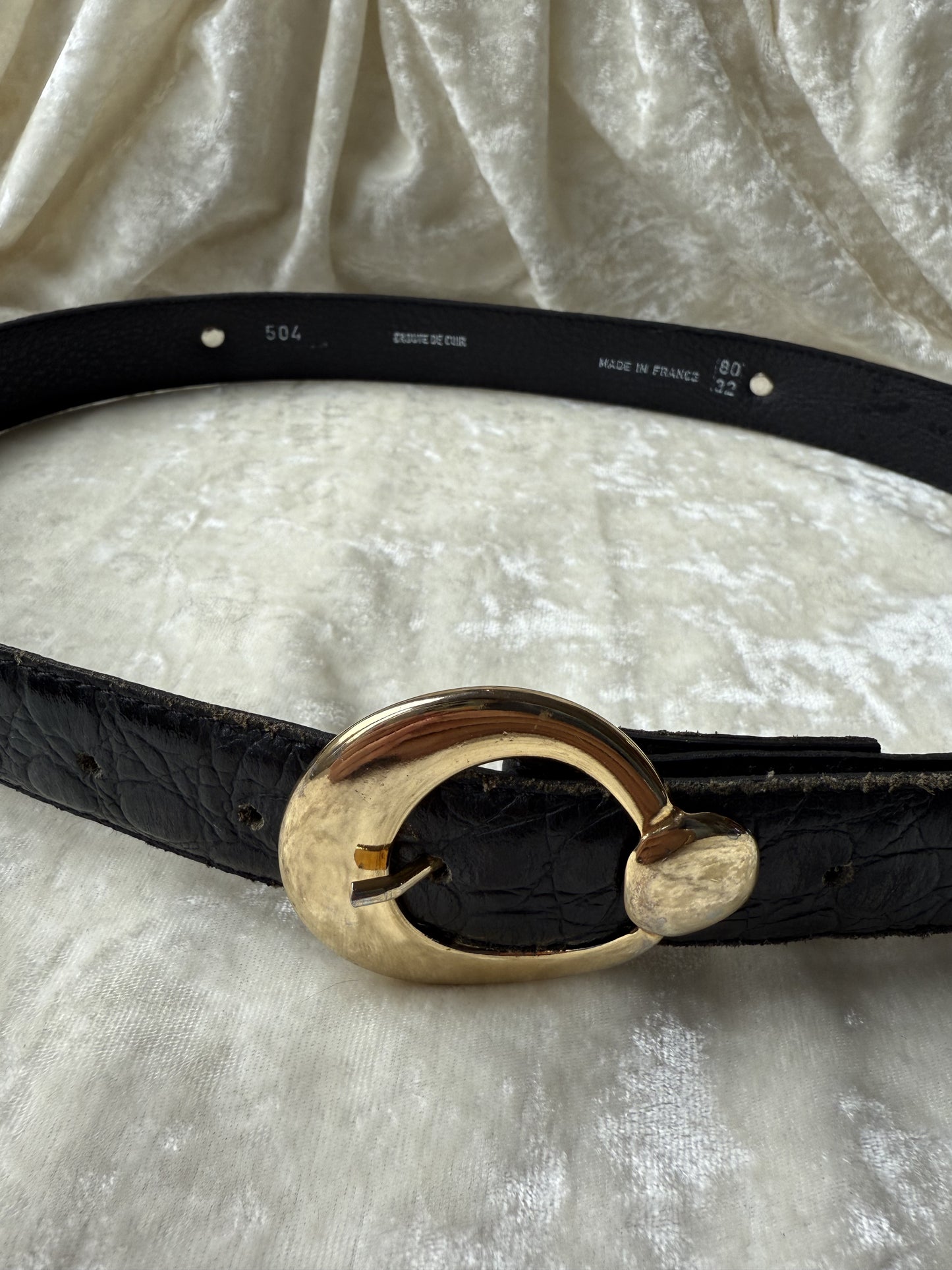Ceinture dorée & motif croco croute de cuir Made in France T.80/32