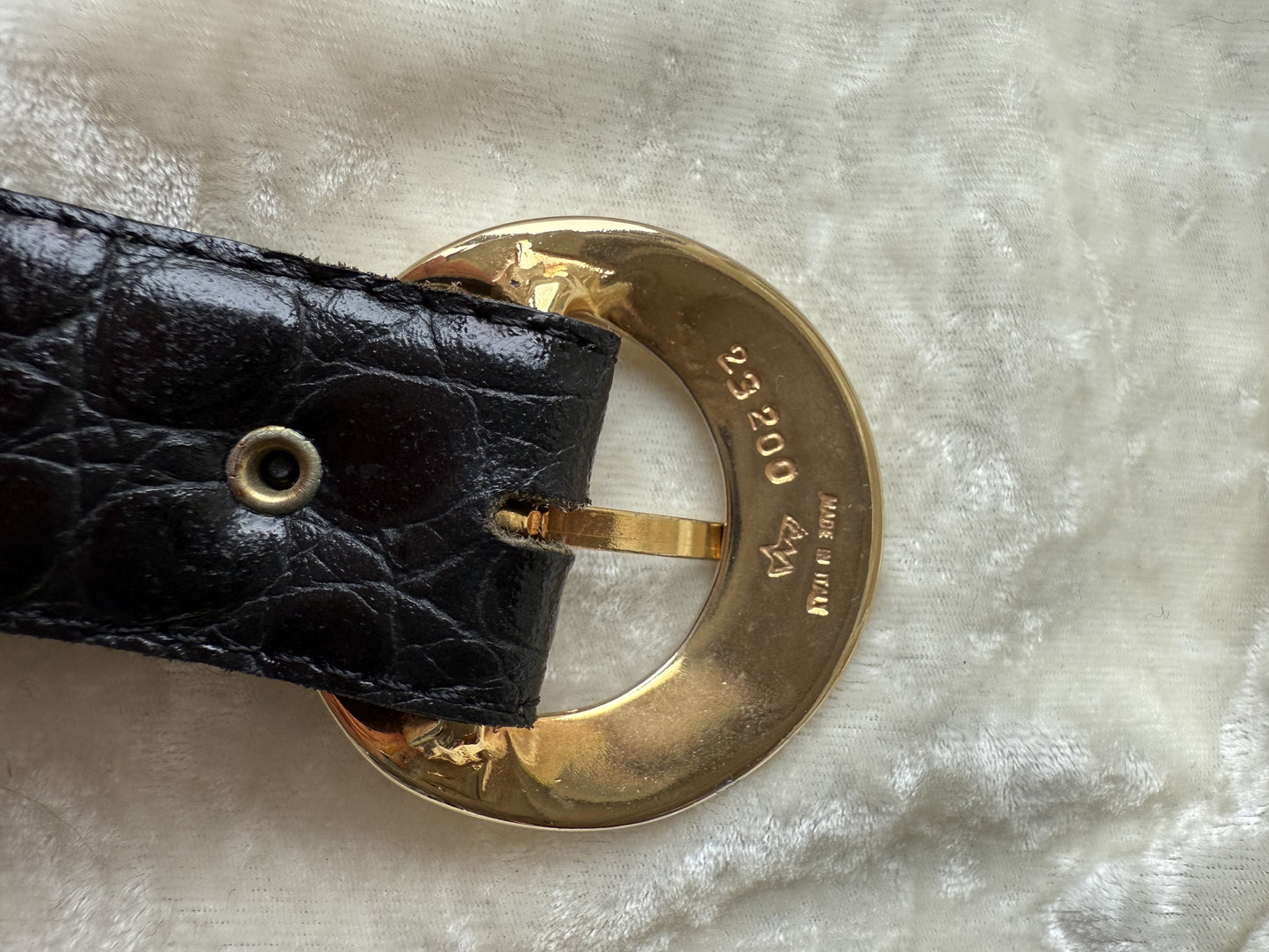 Ceinture dorée & motif croco croute de cuir Made in France T.80/32