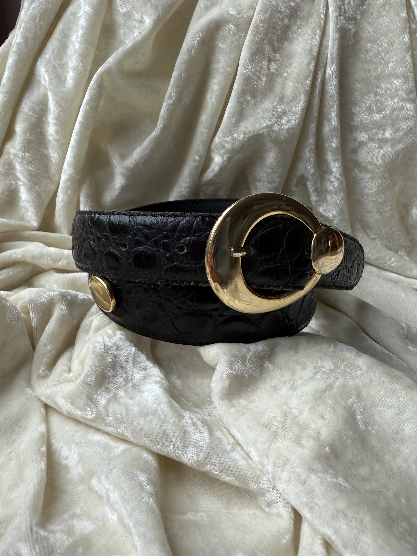Ceinture dorée & motif croco croute de cuir Made in France T.80/32