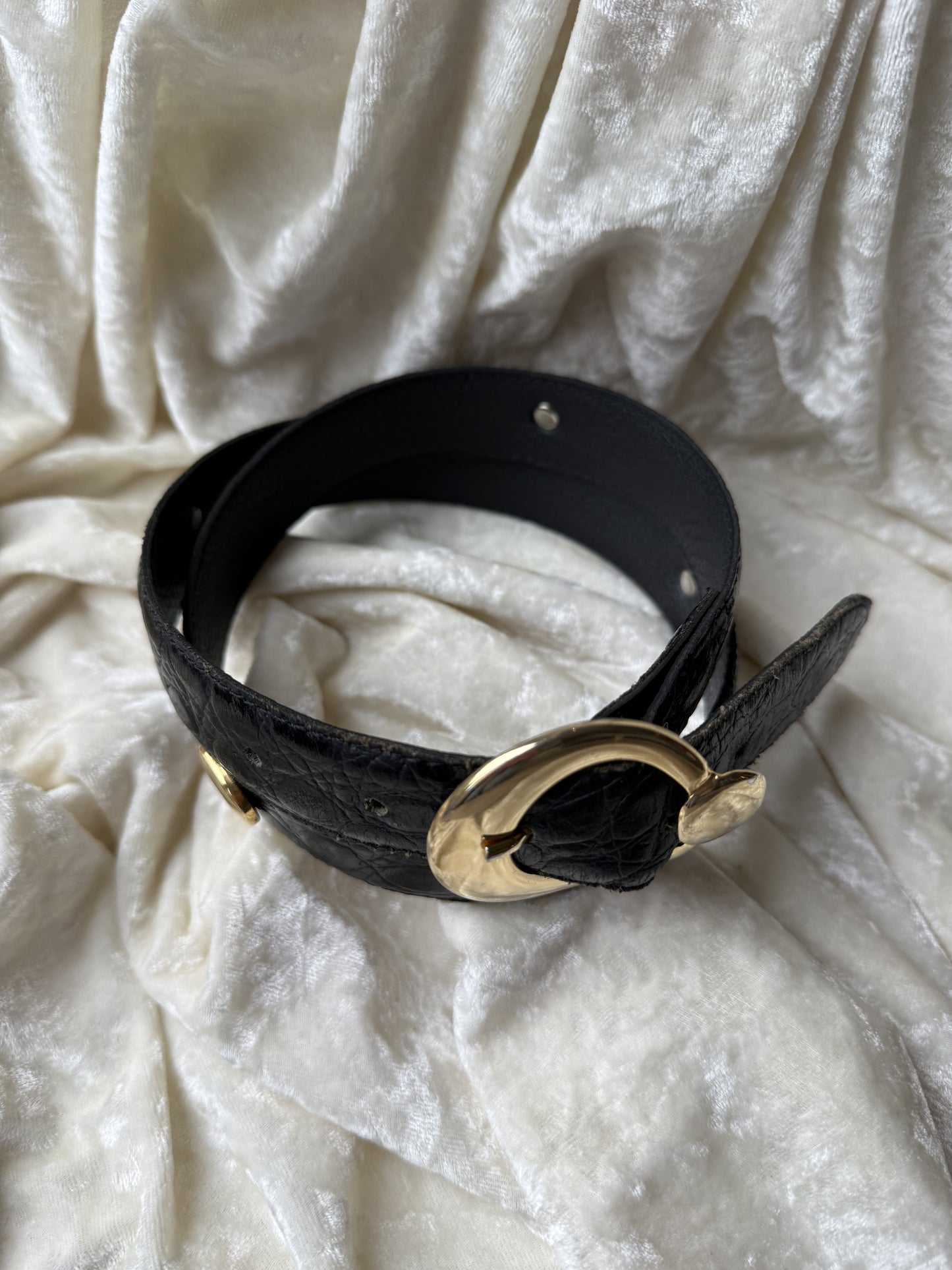 Ceinture dorée & motif croco croute de cuir Made in France T.80/32