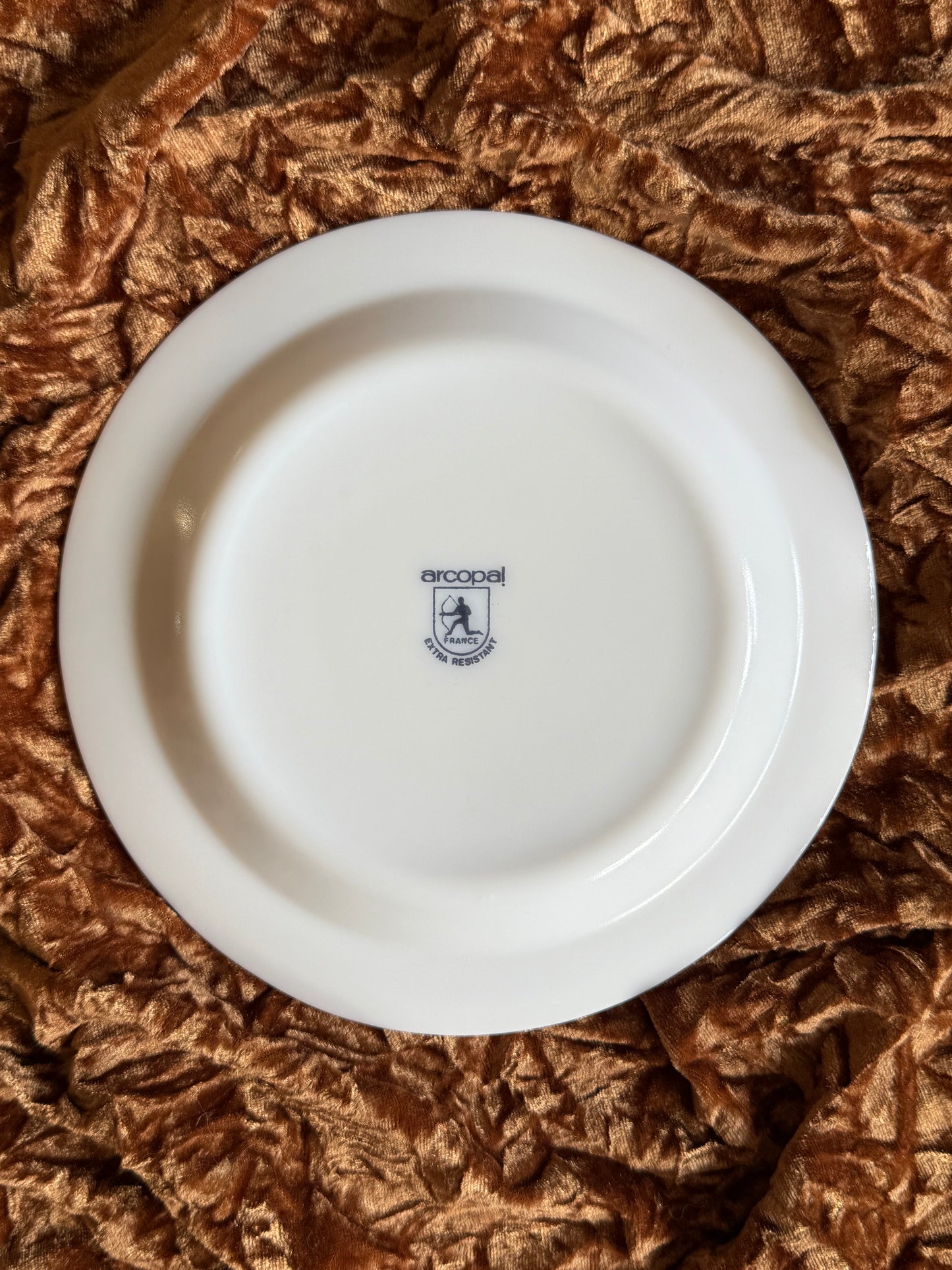Huit assiettes à dessert Arcopal motif légumes années 70-80