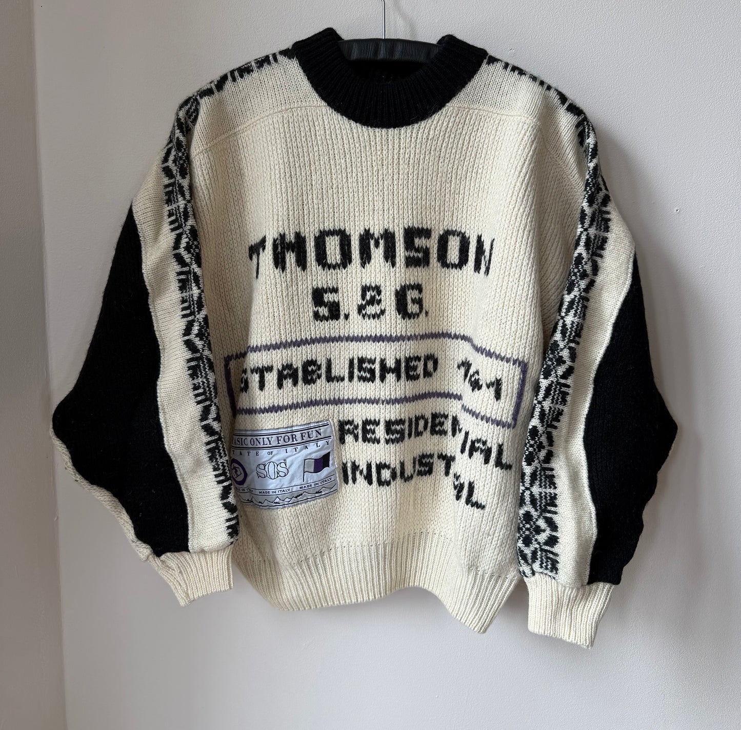 Pull en laine vintage noir et blanc Made in Italy SOS T.XS-S