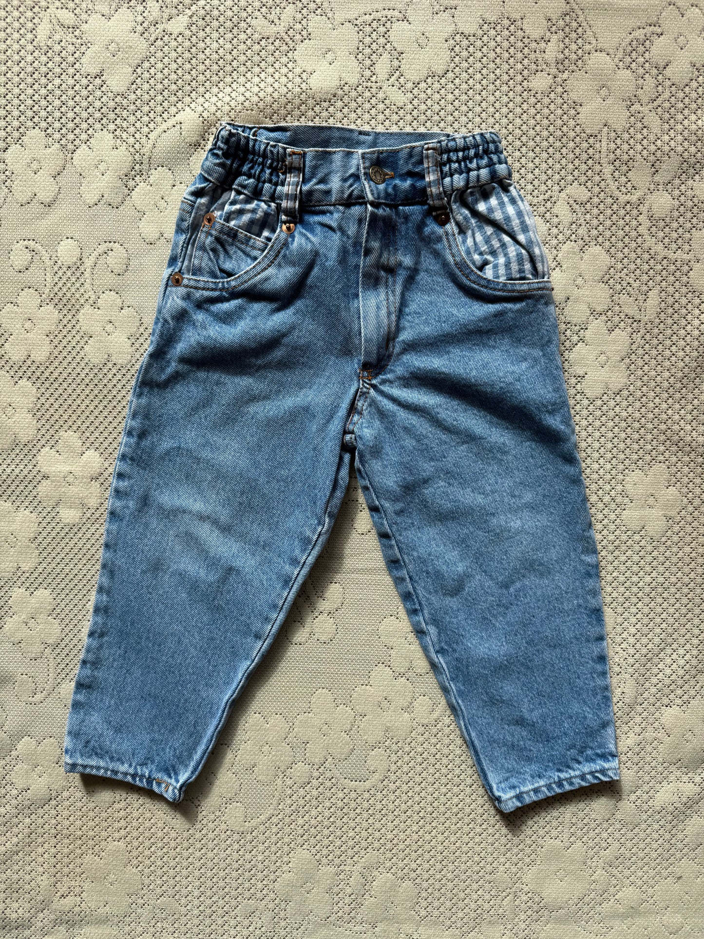 Jeans vintage poches tissu vichy Rascapupas T.2 ans